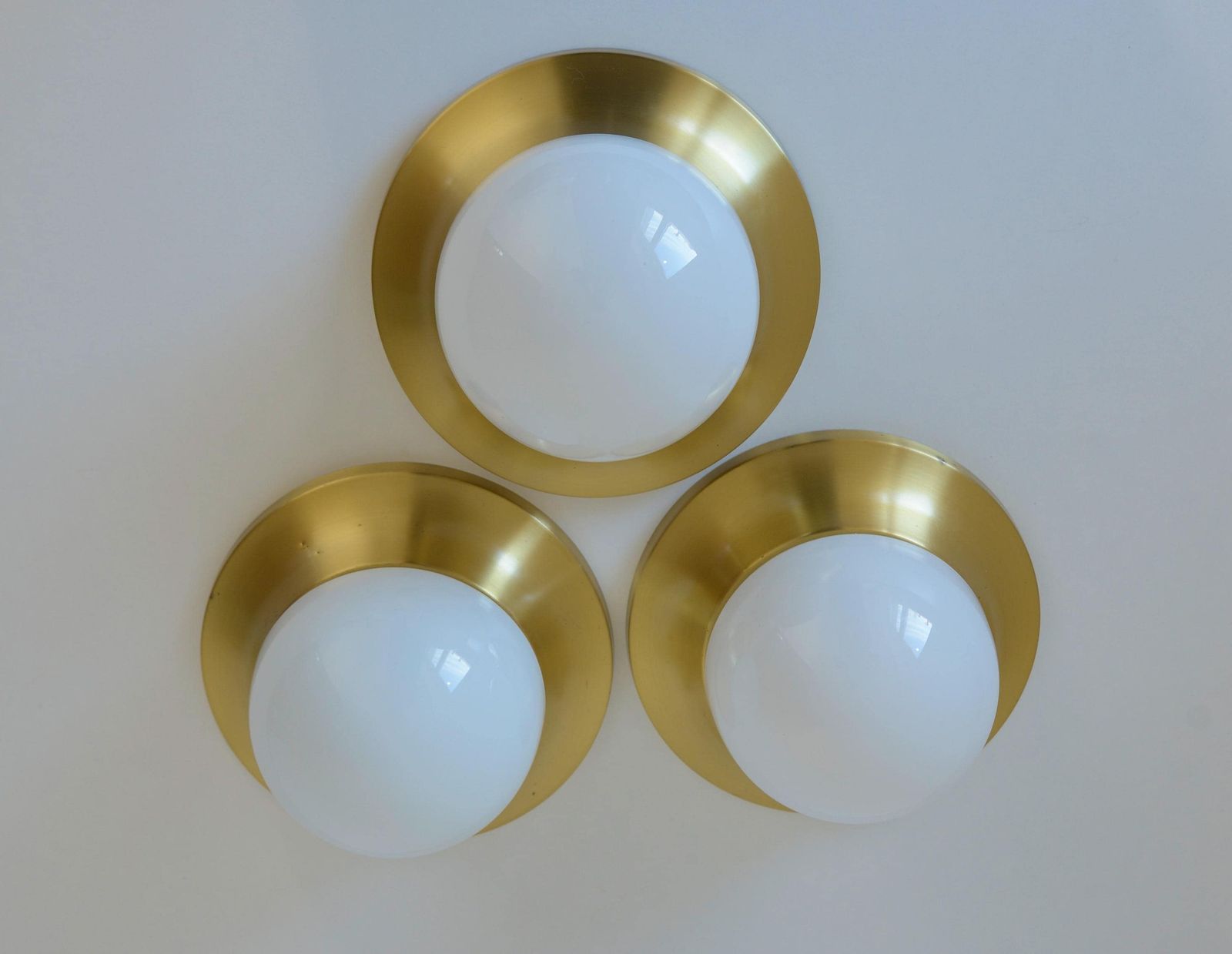 Wall Lamps / Set Of 3 / Mushroom Lamp / Vintage Brass Sconces / Space Age Style / Ceiling Lights / Mid Century Modern / 1980s / Flush Mount photo 389.0