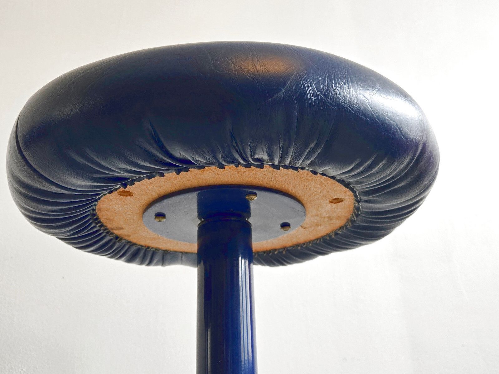 photo furniture Pair Of Vintage 1970s Blue Faux Leather & Aluminum Bar Stools