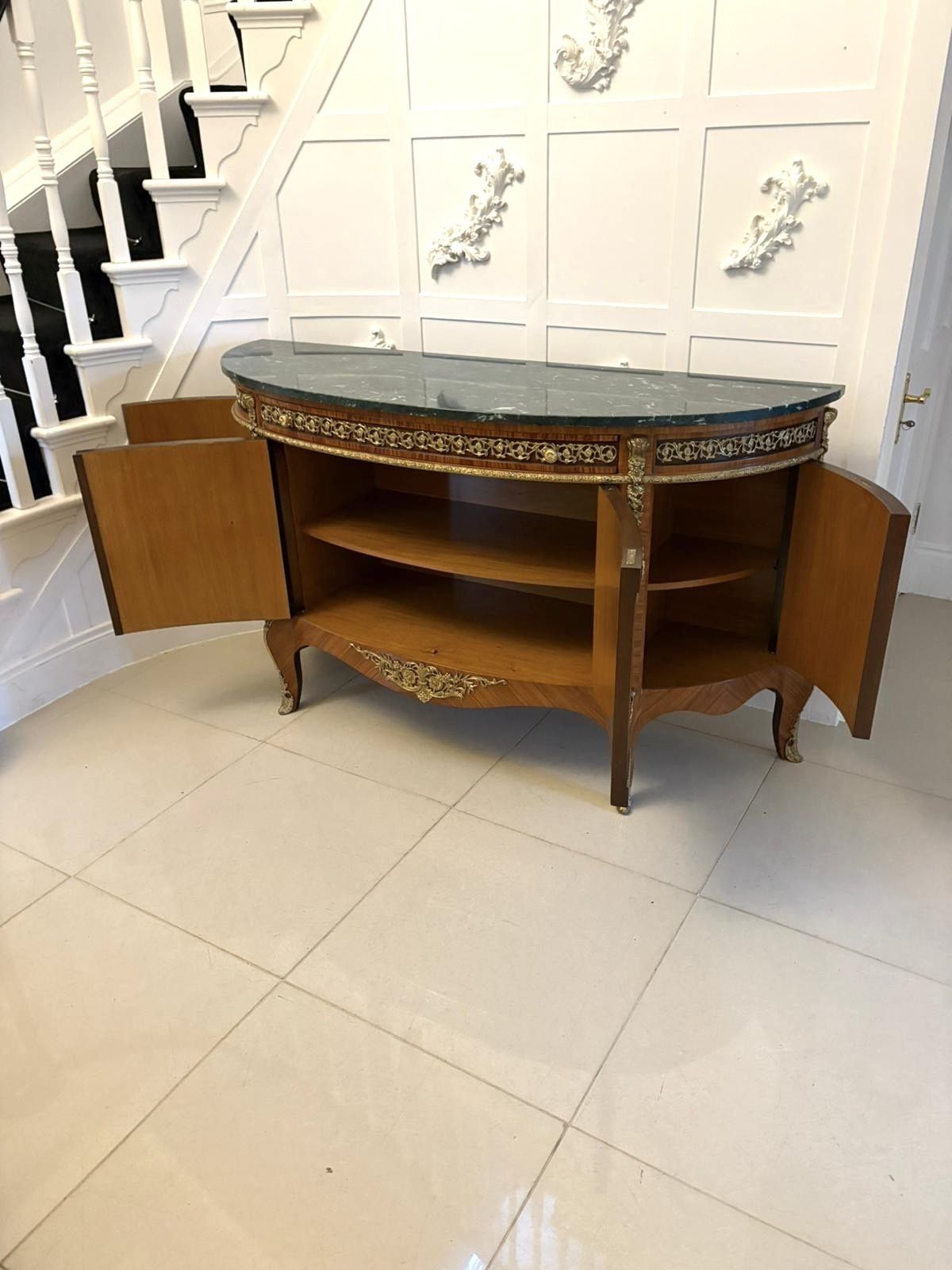 Fine Quality Antique French Kingwood Marquetry And Parquetry Inlaid Marble Top Sideboard photo vintage