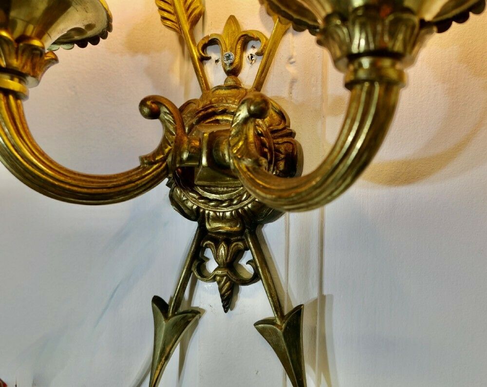An Unusual Pair Of French Brass Twin Wall Lights, With Arrows photo 594.0