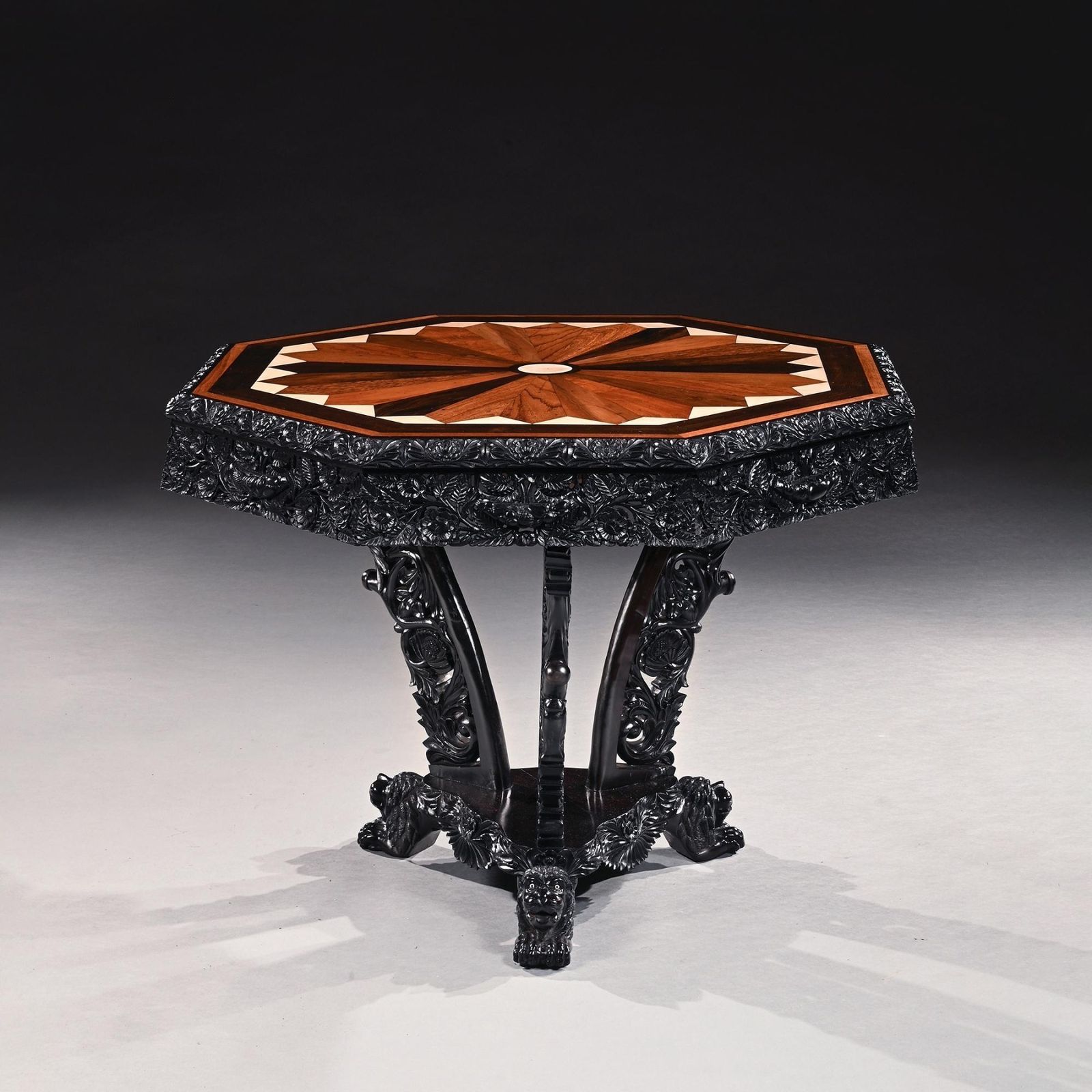 Ceylonese 19th Century Ebony And Specimen Wood Centre Table Galle District photo for sale