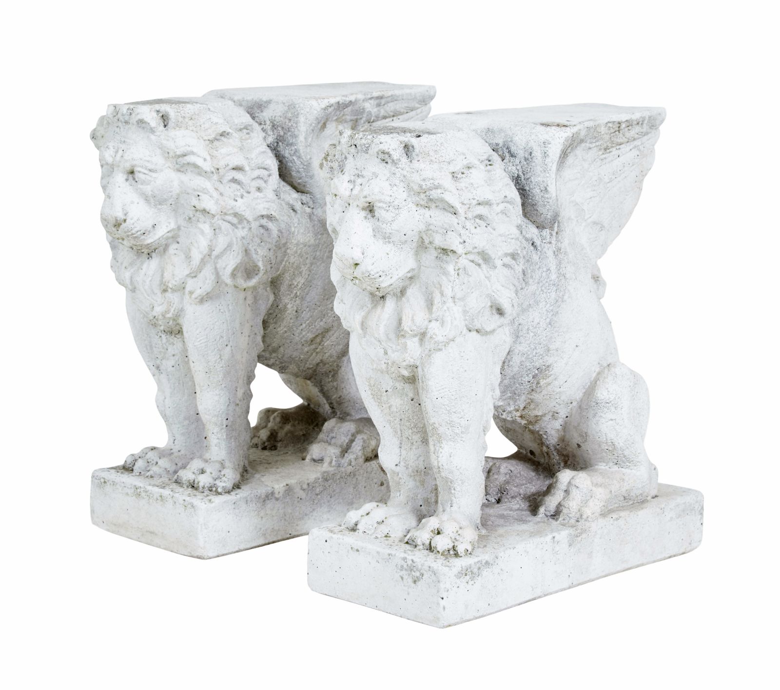 Pair Of Early 20th Century Stone Garden Lion Pedestals photo furniture
