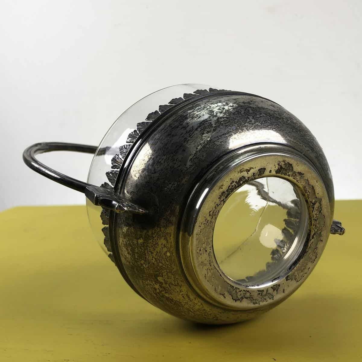 Early 1900s Centerpiece Bucket In Glass And 800 Stamped Silver photo buy