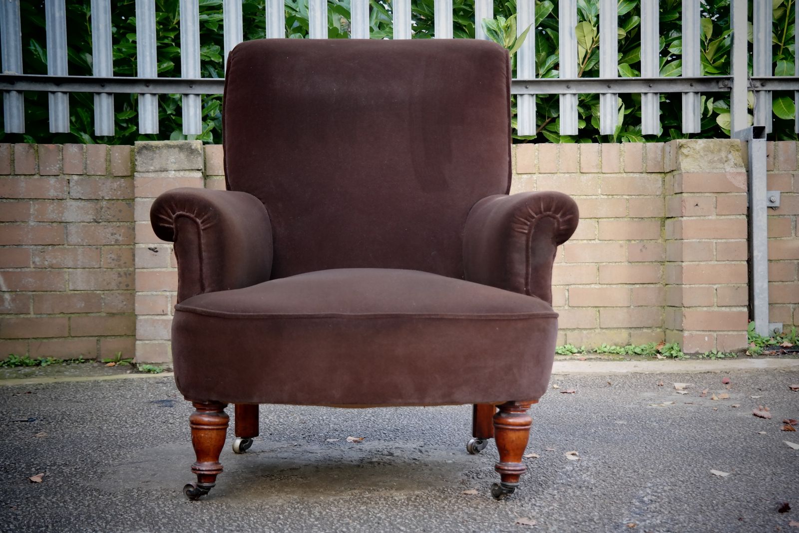 A Deep Seated 19th Century Howard Style Club Armchair In Brown Mohair Velvet photo for sale