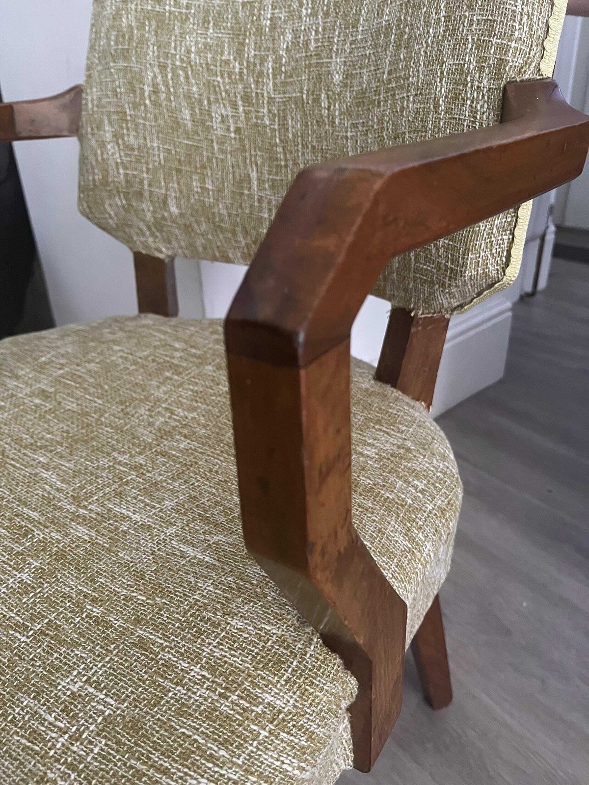 Oak Carver Chair, Upholstered Oak Carver, Art Deco Carver Chair photo vintage
