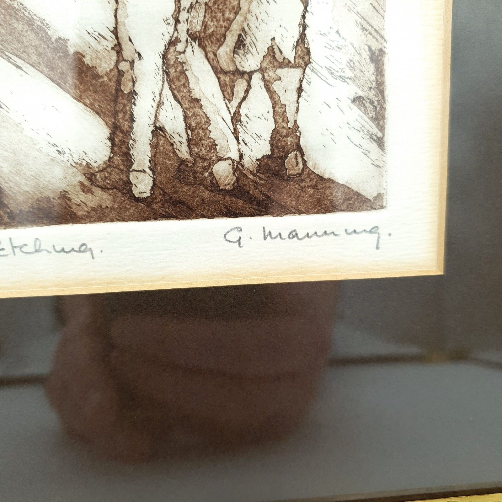 Signed G.Manning Etching Print Vintage Art Man & Women Portrait 26.9x21.1cm photo Art