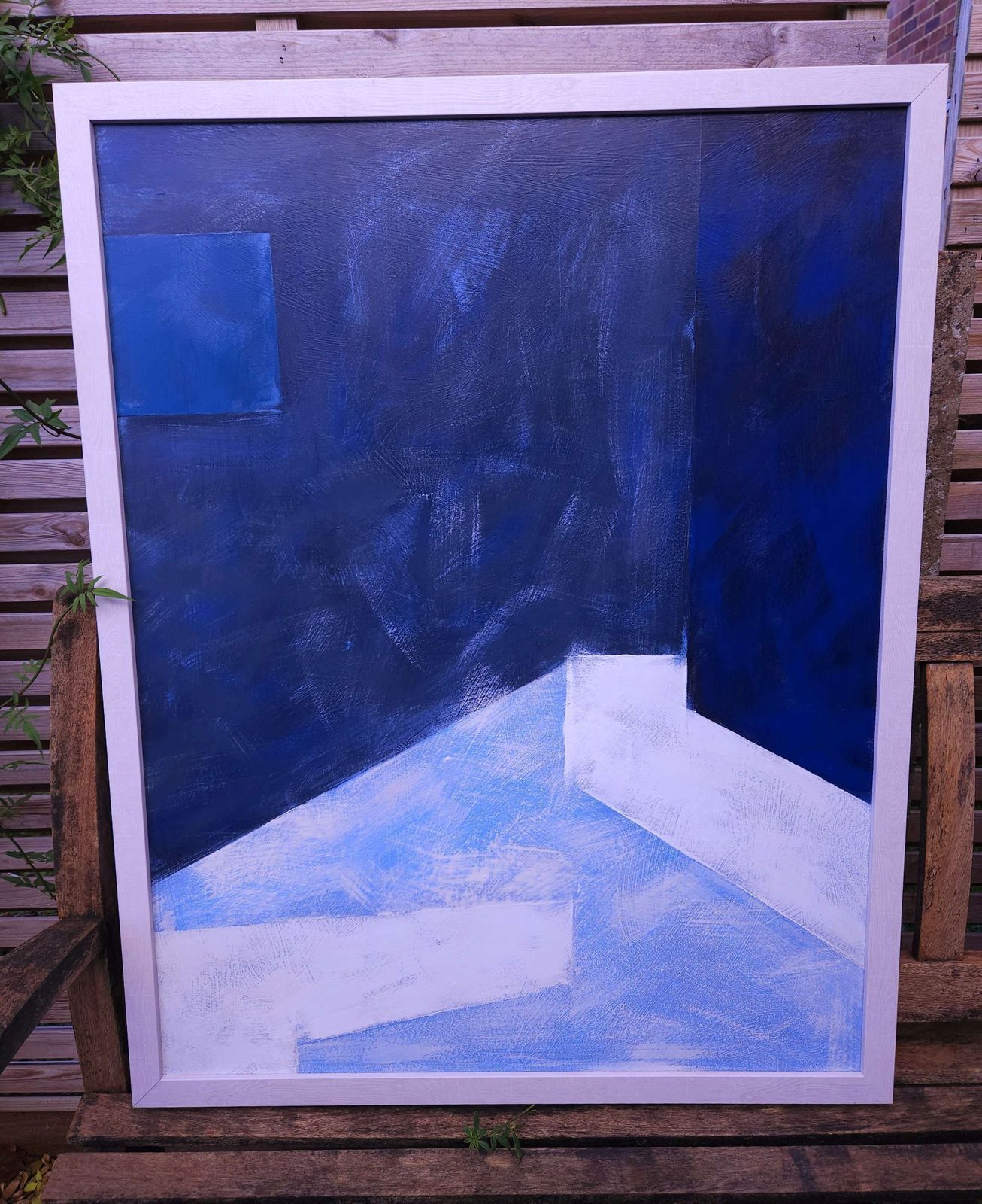 Very Large, Framed, Abstract Painting In Oil Pastels On Board photo Art