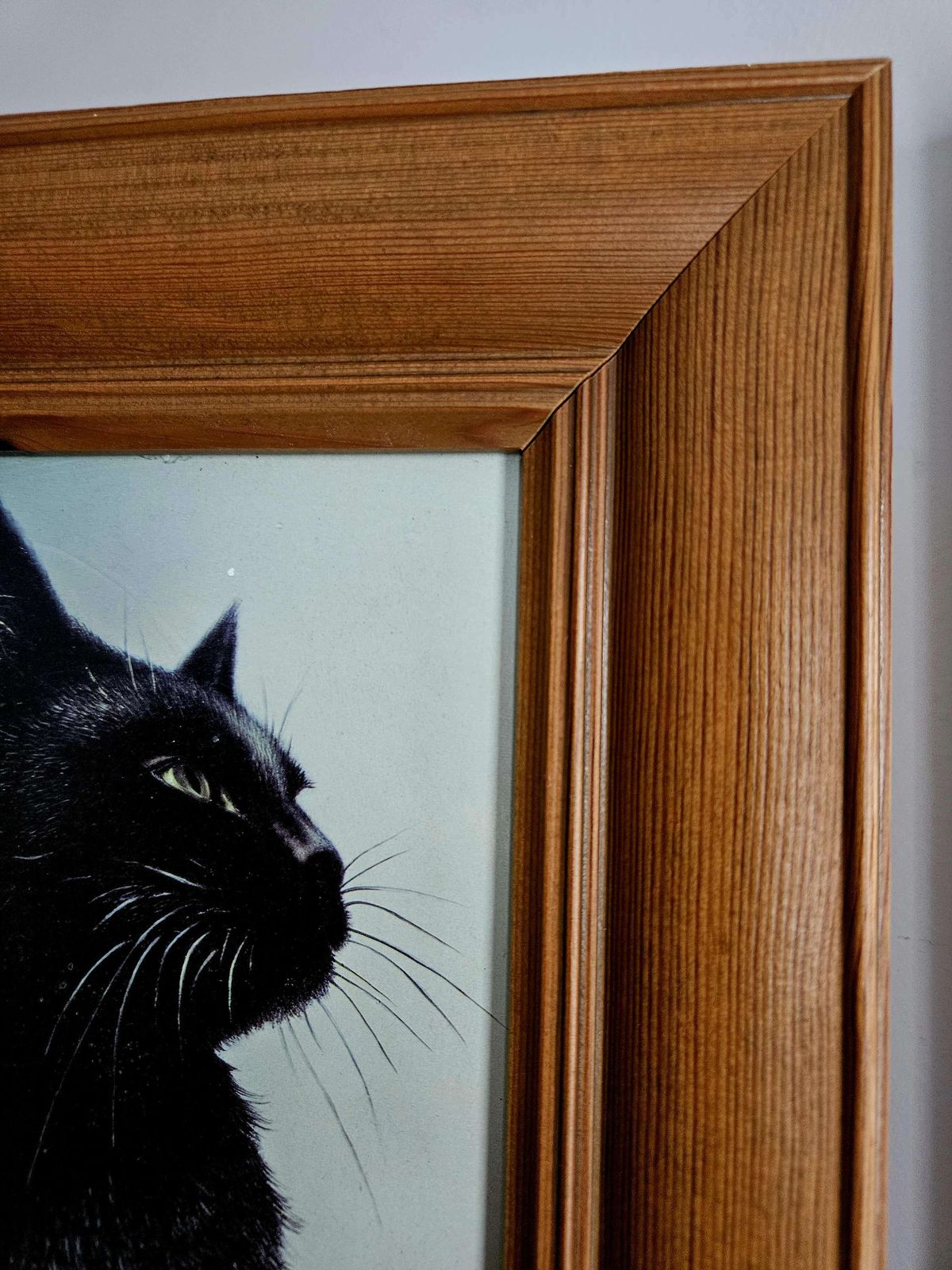 Large Painting Of A Handsome Black Cat In Pine Frame photo Art