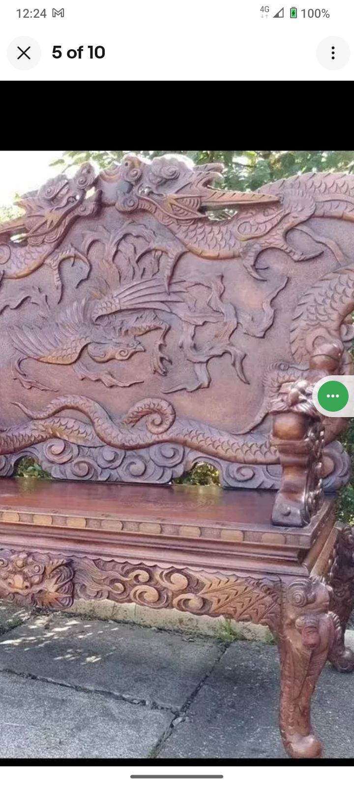 Incredible Antique Dragon Carved Wooden Bench photo for sale