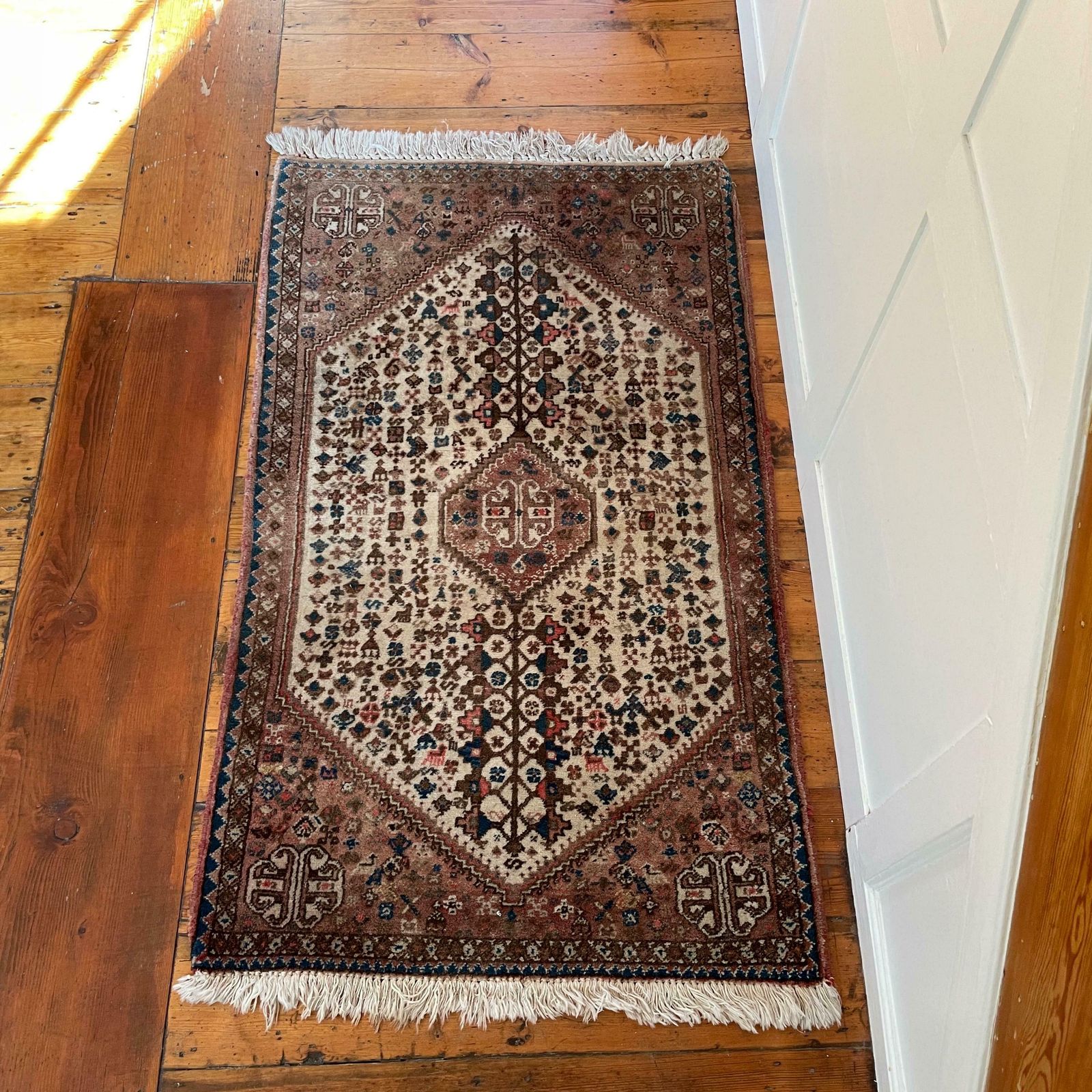 Antique Woven Rug Carpet Mat Rectangle Wool Vintage Pattern Woven Floor Mat Handmade Textile Patterned Pattern Earthy Tones photo for sale
