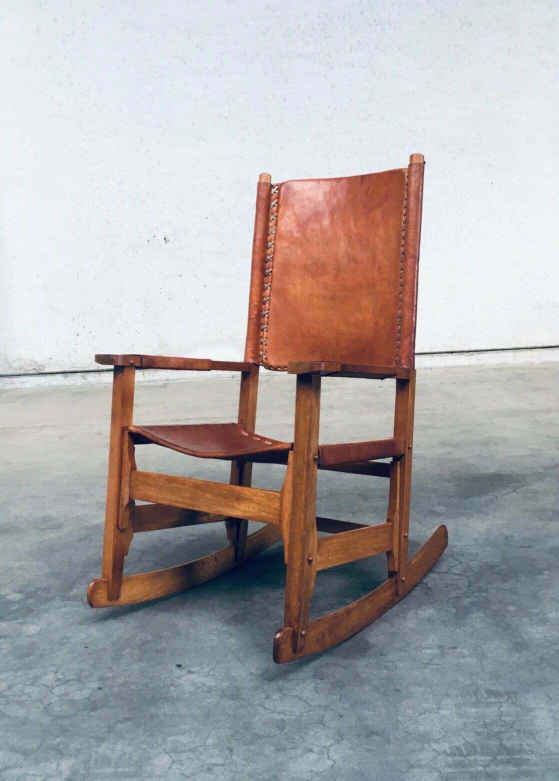 South American Design Leather Rocking Chair By Werner Biermann For Artesano Bogota, Colombia 1960's photo furniture