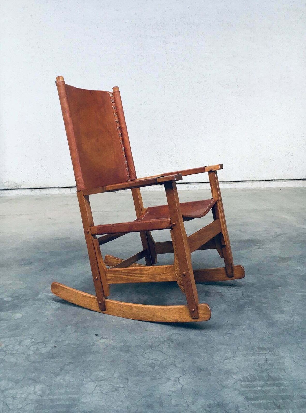 South American Design Leather Rocking Chair By Werner Biermann For Artesano Bogota, Colombia 1960's photo Furniture