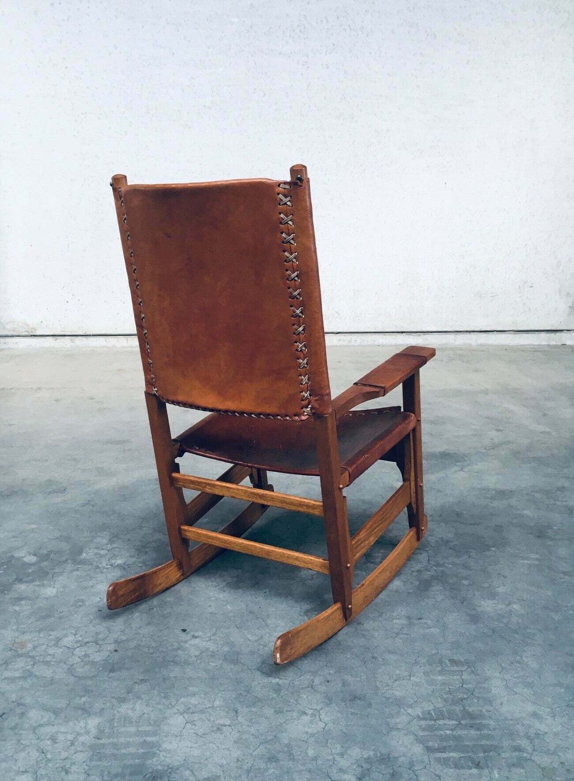 photo for sale South American Design Leather Rocking Chair By Werner Biermann For Artesano Bogota, Colombia 1960's