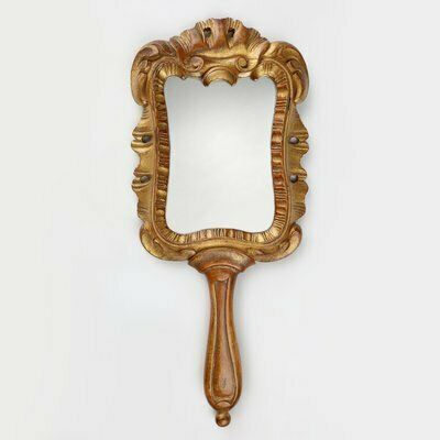 Handcrafted Wooden Hand Held Mirror, France, 1950s