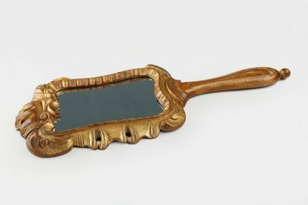 Handcrafted Wooden Hand Held Mirror, France, 1950s photo vinterior