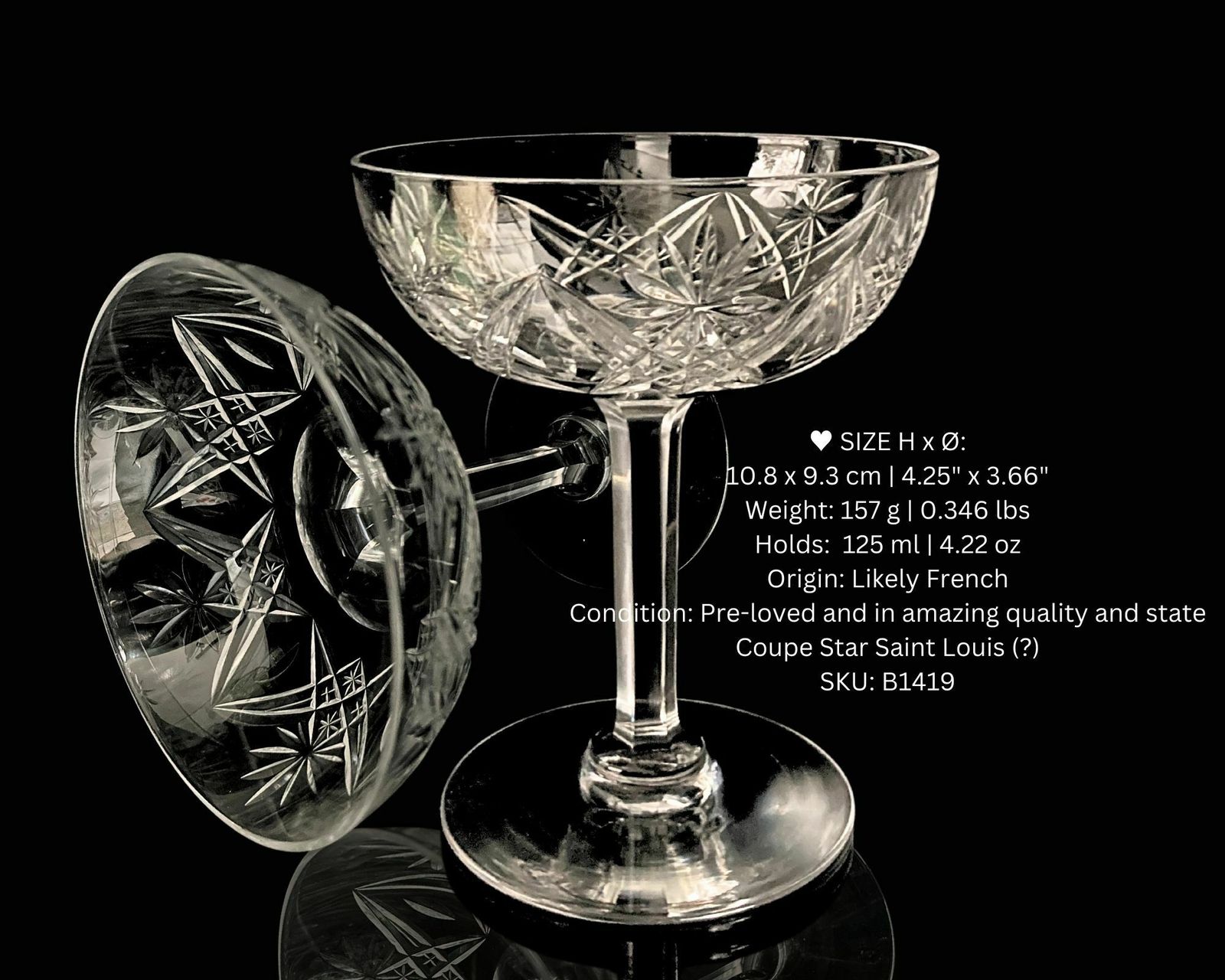 Art Deco Champagne Coupes | 2 Pcs | Val Saint Lambert, Baccarat, Saint Louis photo Home Decor