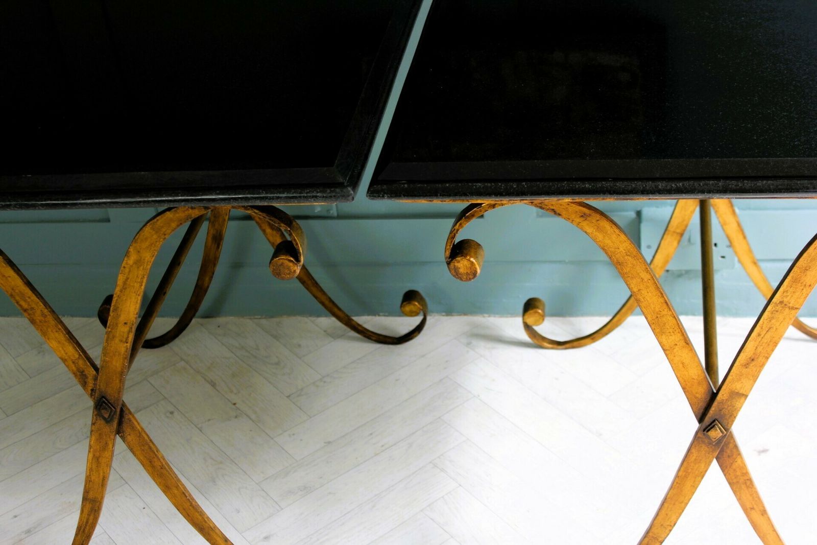 Furniture Pair Of Granite Gilt Metal Side Tables photo