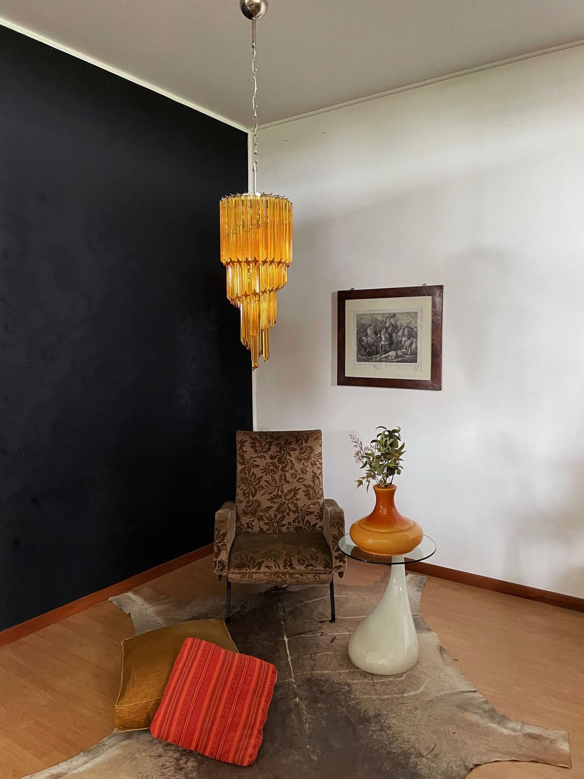 Murano Vintage Chandelier – 54 Quadriedri Amber Prisms photo vintage