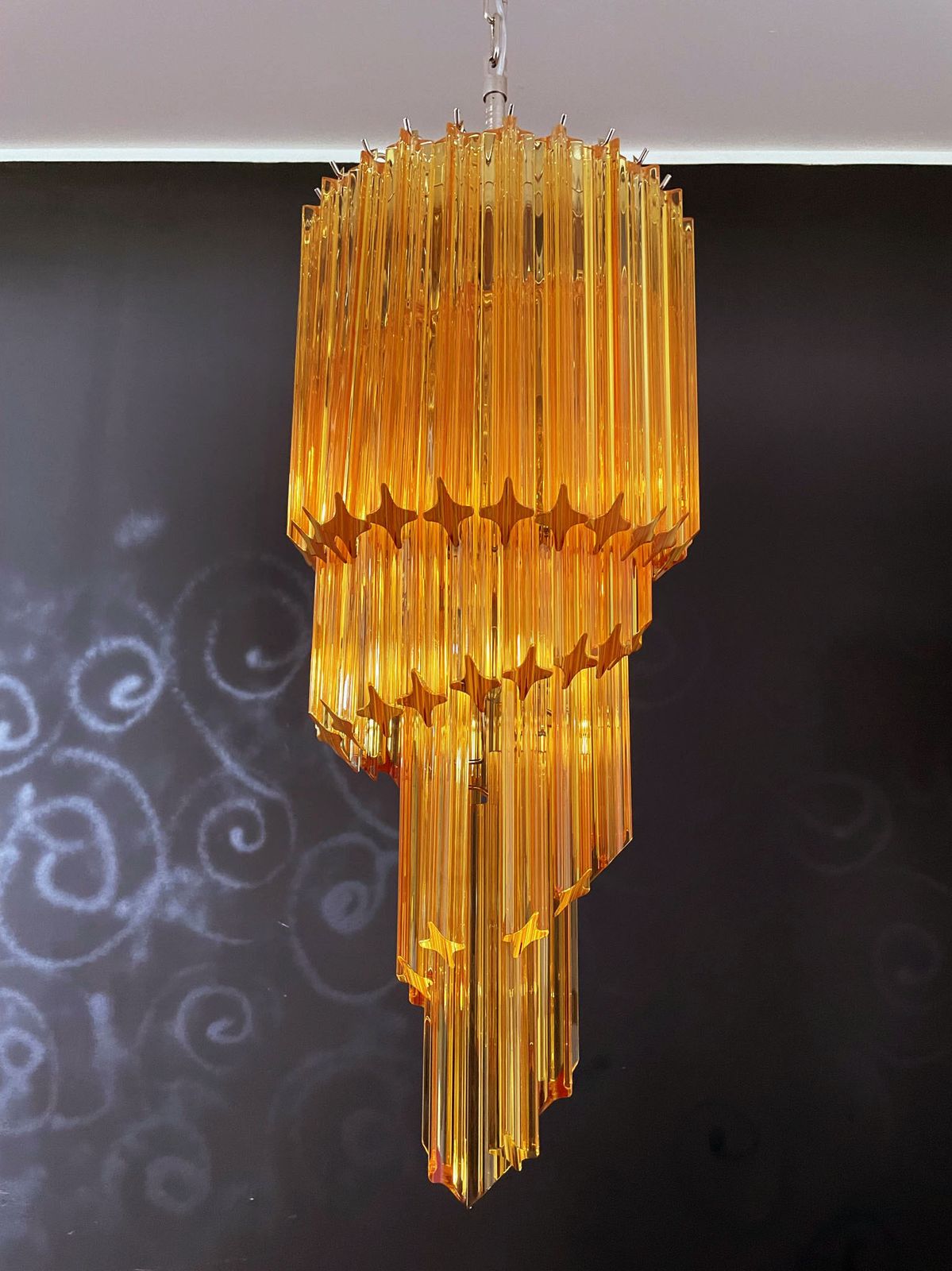 Murano Vintage Chandelier – 54 Quadriedri Amber Prisms