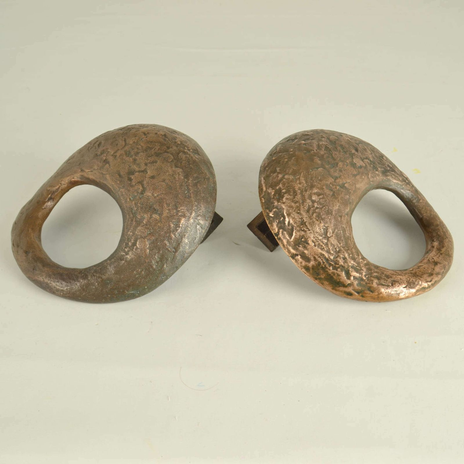 Pair Of Round Bronze Relief Door Handles With Oval Grip photo vinterior