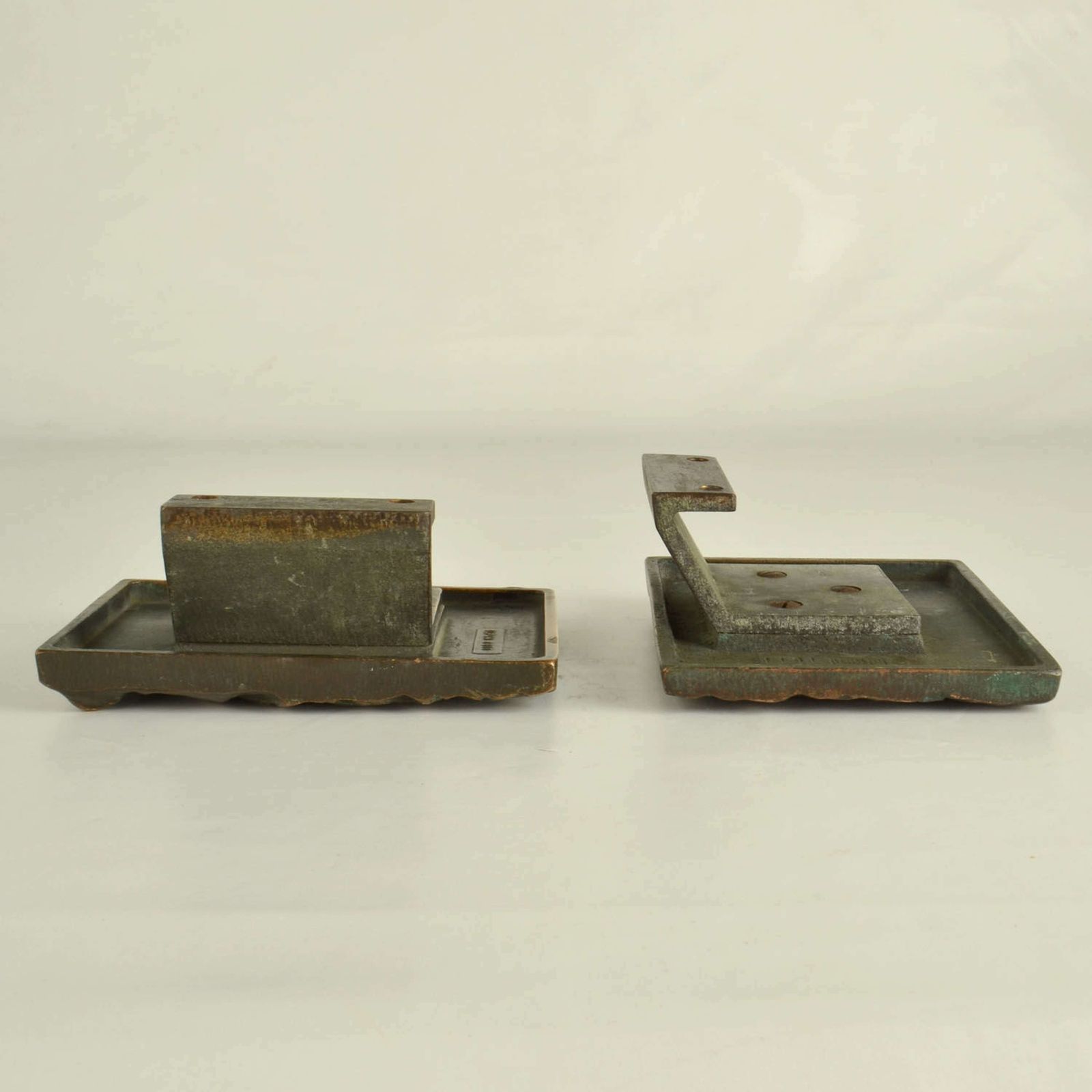 photo furniture Pair Of Bronze Square Door Handles For Push & Pull With Organic Relief