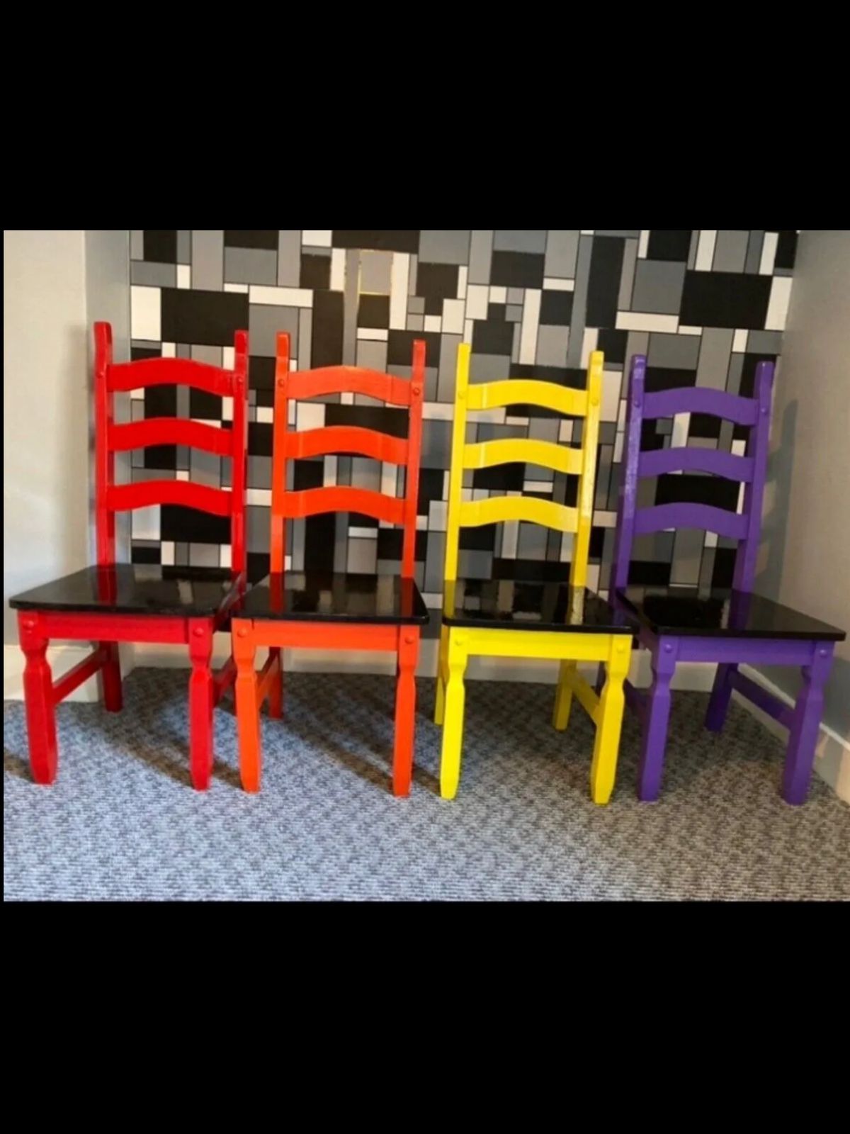 Upcycled ‘Rainbow’ #Blackseat Wood Chairs Hand Painted By Mc Y.  (Limited Edition)