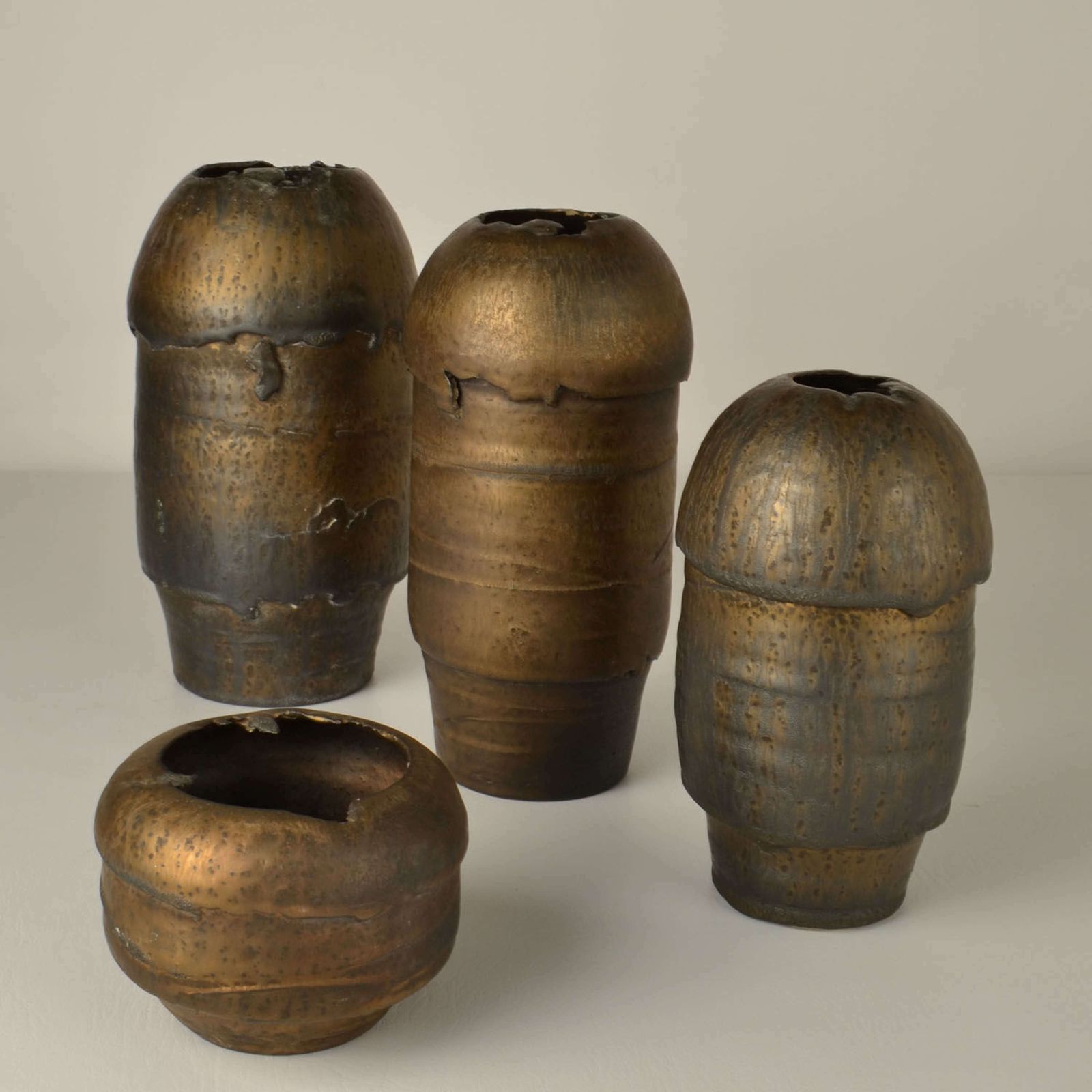Group Of Bronze Ceramic Vases By Jaan Mobach photo vintage
