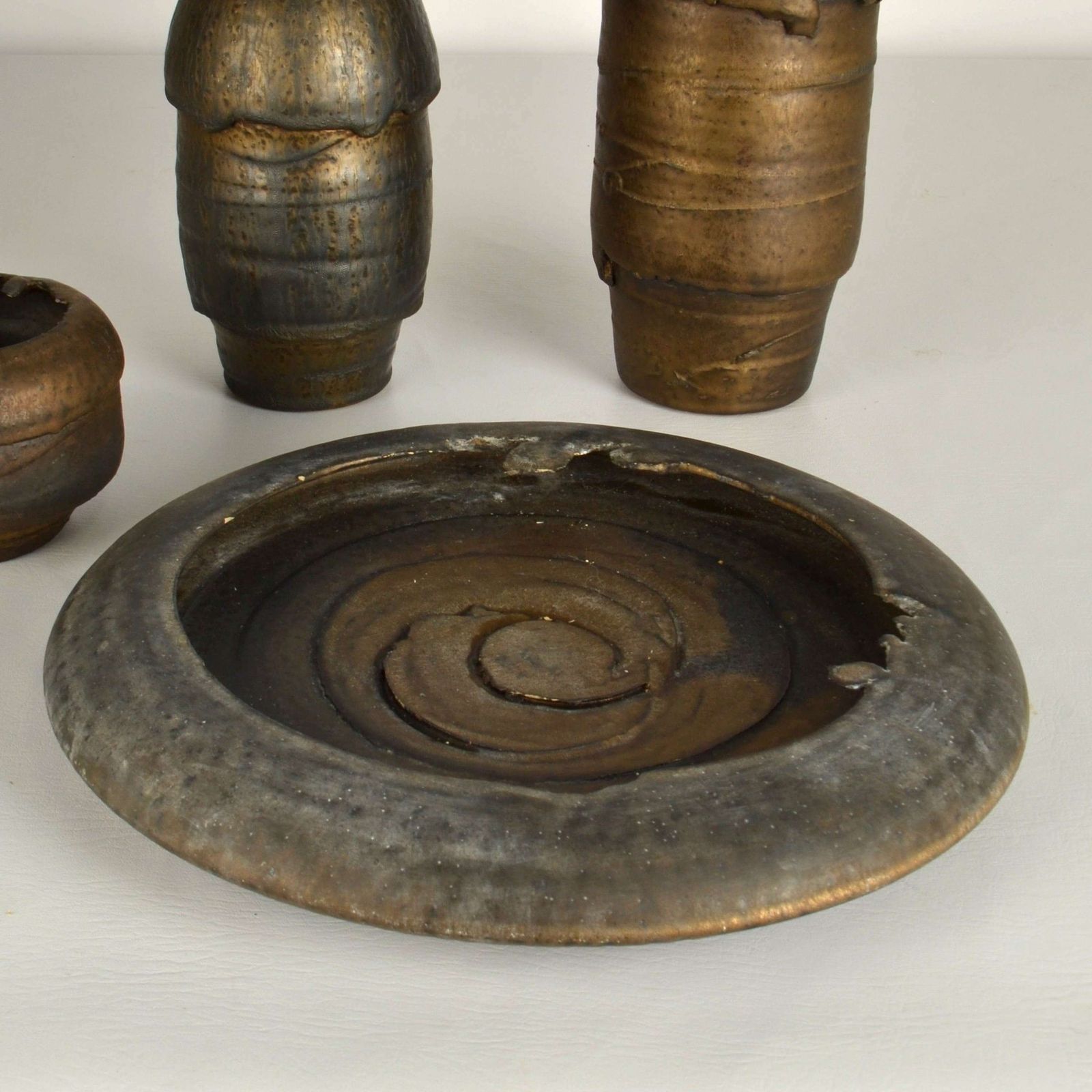 photo vintage Group Of Bronze Ceramic Vases By Jaan Mobach