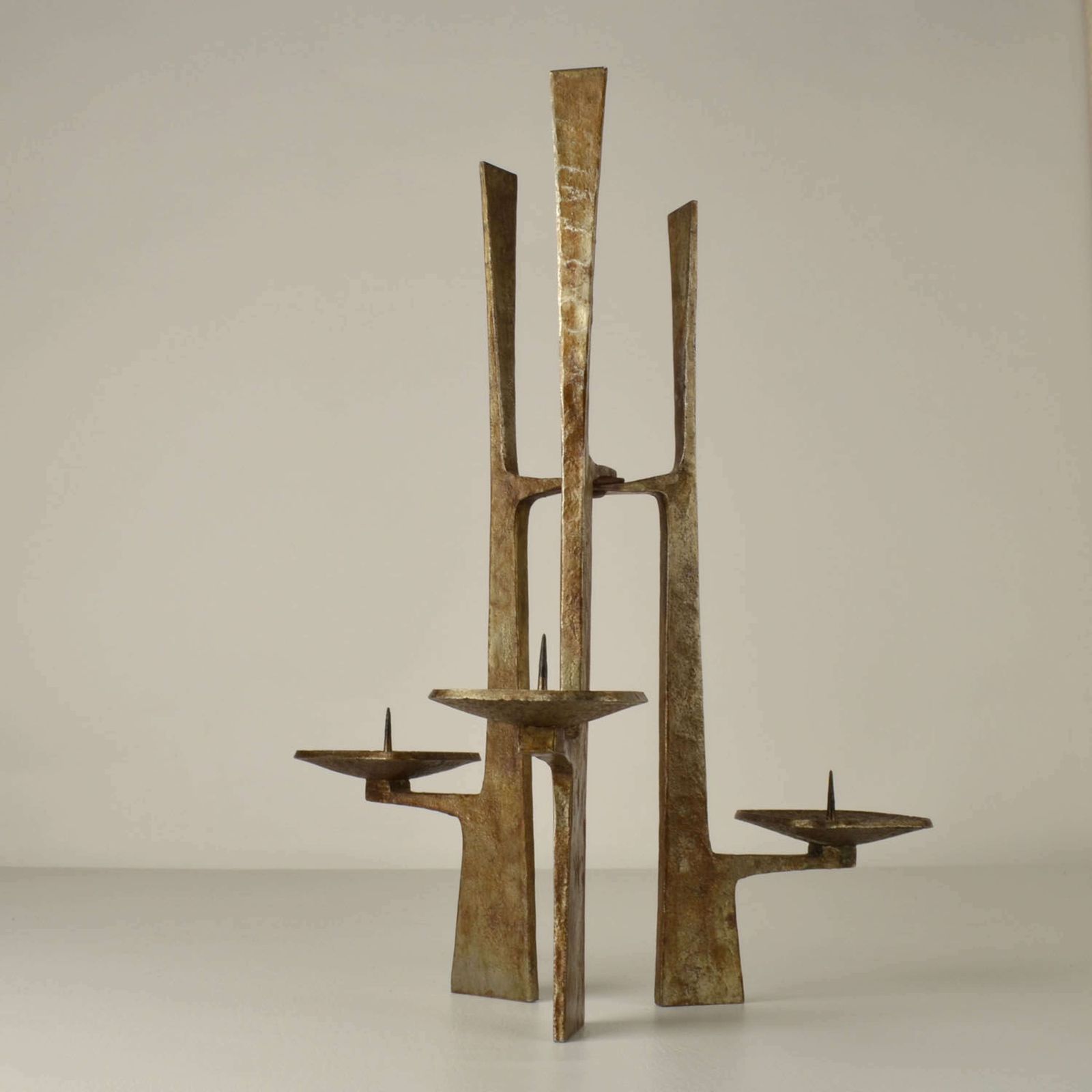 Sculptural Three Arm Candelabra In Forged Steel photo furniture