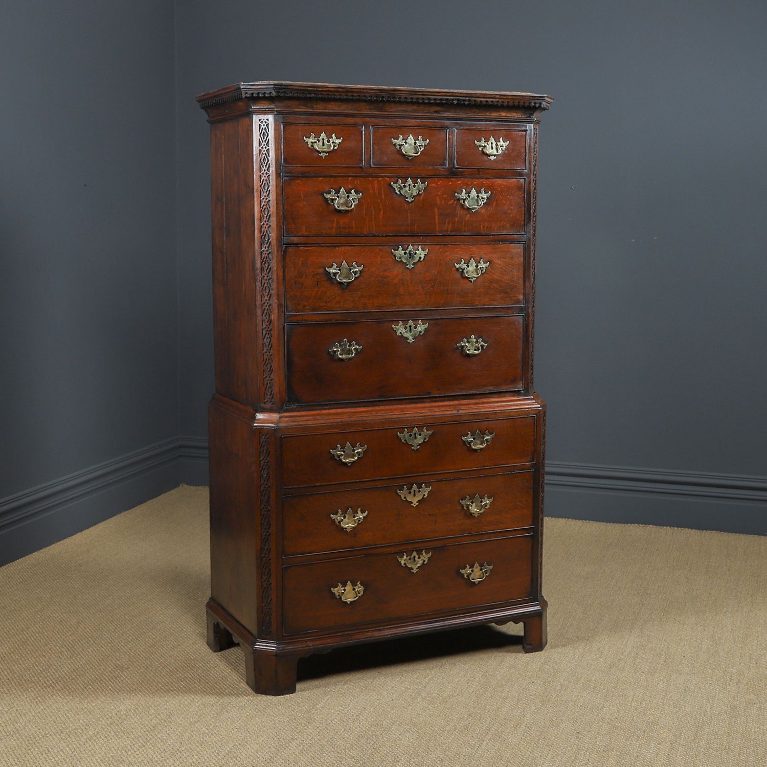 Irish Georgian Chippendale Oak Chest On Chest Of Drawers Tallboy Highboy Secretaire Writing Desk (Circa 1780) photo furniture