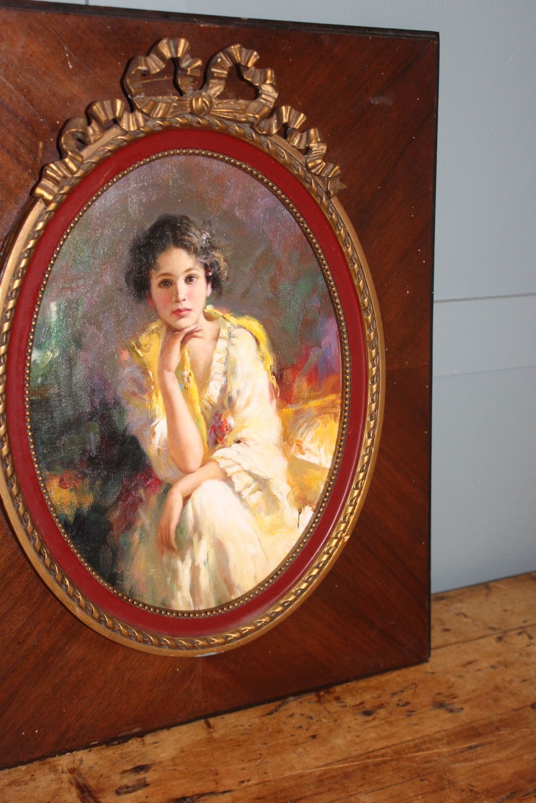 Italian Portrait Oil On Board Of A Italian Beautiy photo vinterior