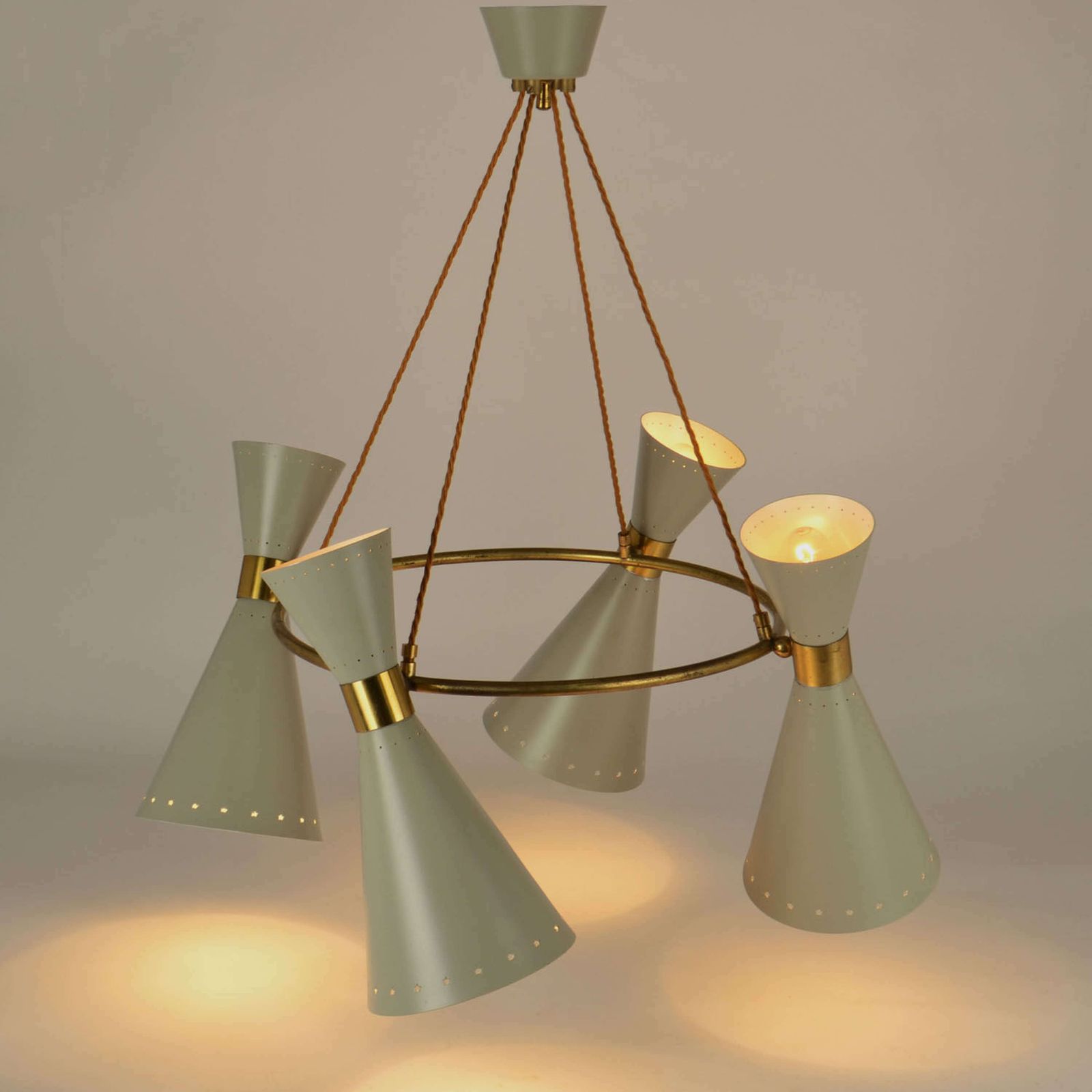 1950s Diabolo, Hourglass Chandelier Stilnovo Era, Grey Metal & Brass photo vinterior