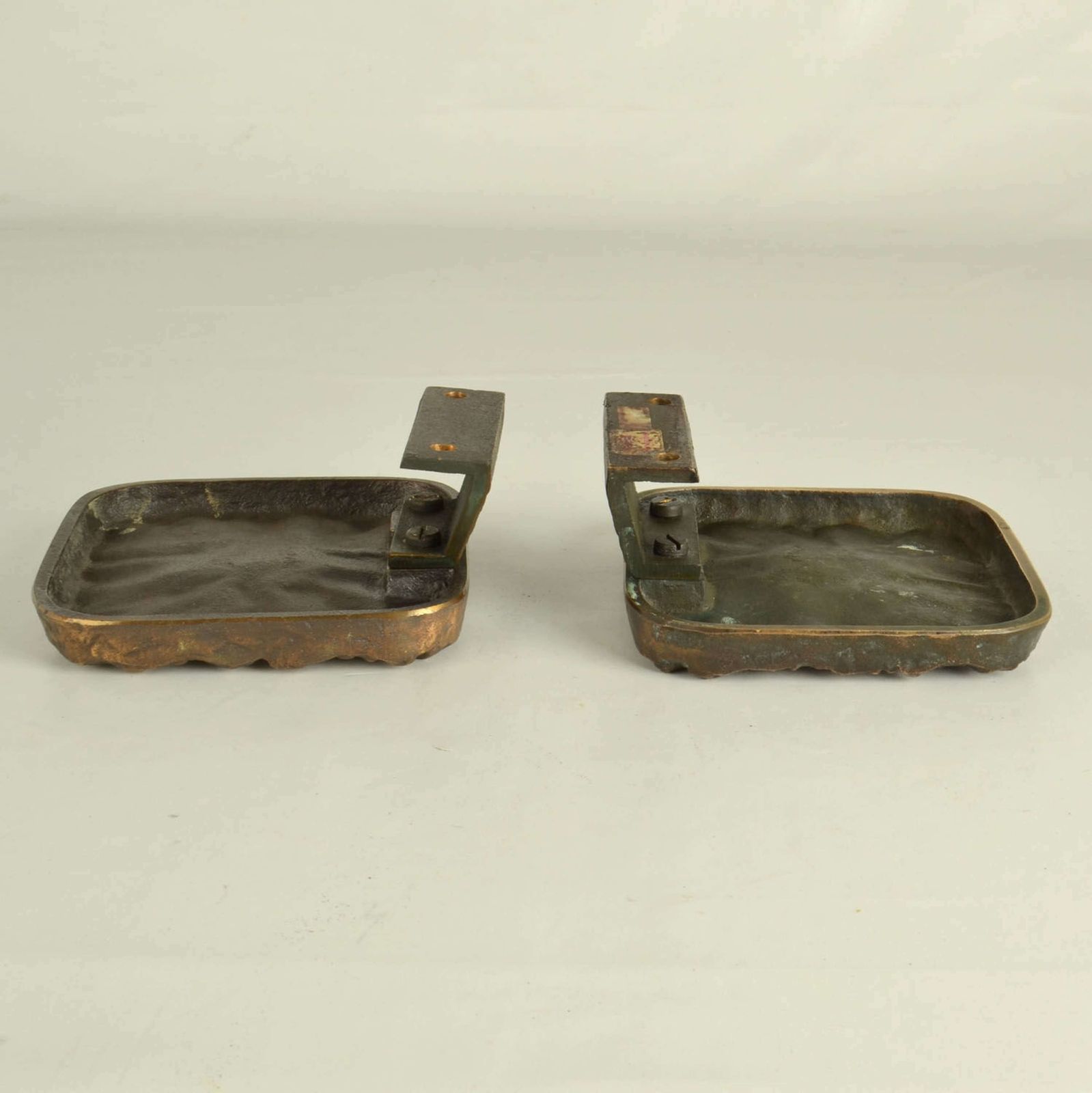 1750.0 Brutalist Pair Of Bronze Square Push Pull Door Handles Flower Relief photo