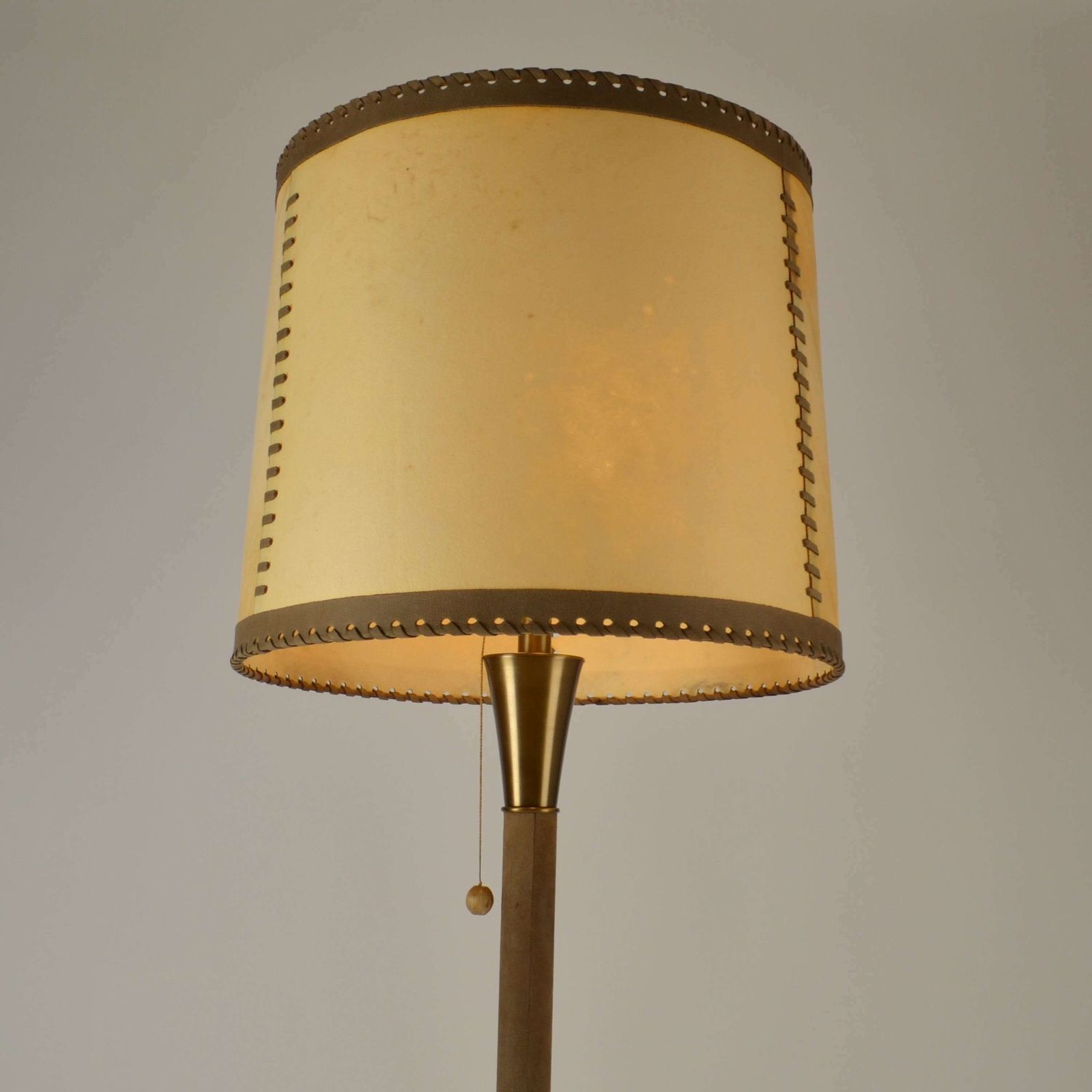 photo for sale Charlotte Wawer Parchment Leather And Brass Floor Lamp 1960s