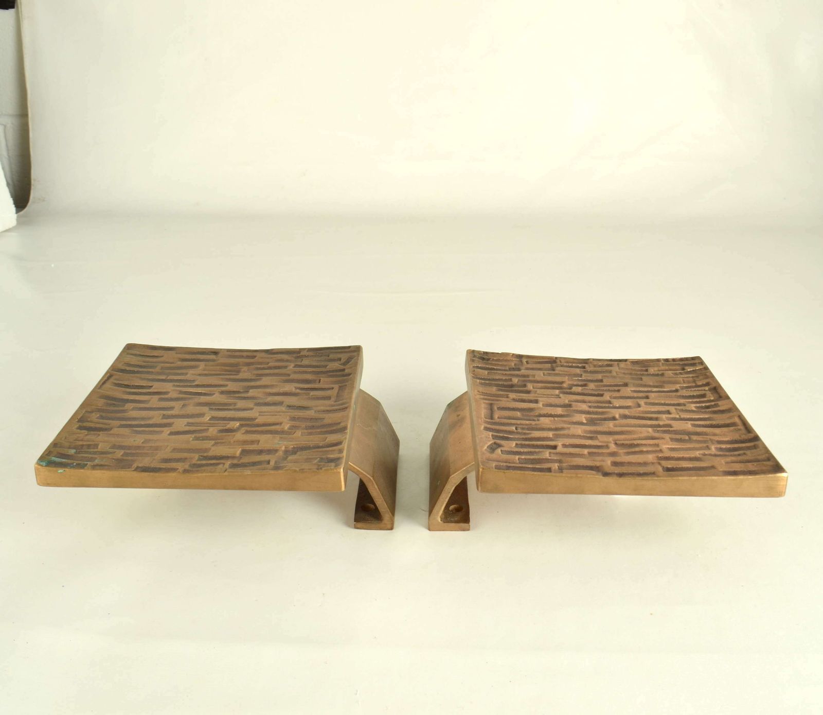 photo for sale Brutalist Bronze Square Push Pull Door Handles With Embossed Relief