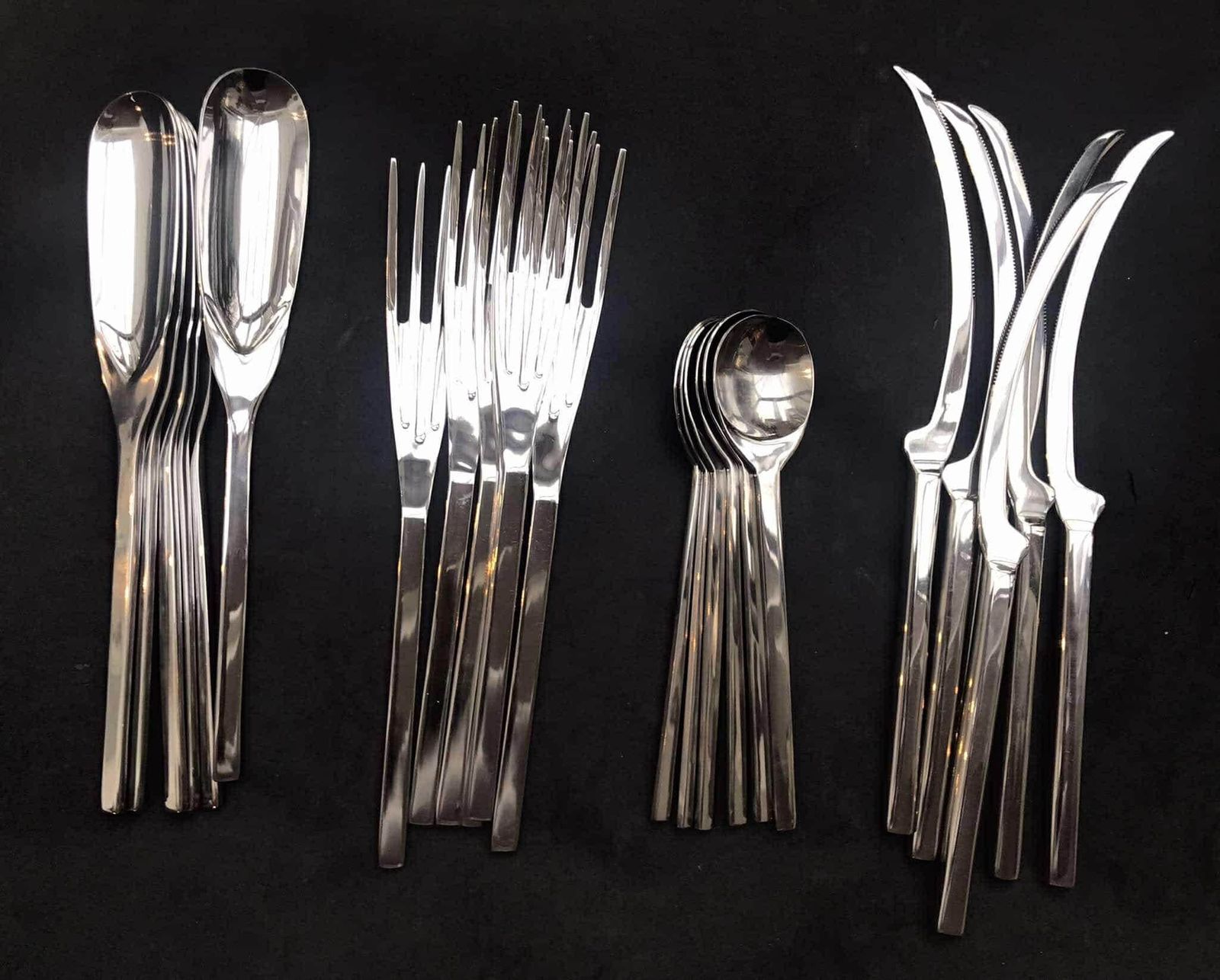 Modernistisch Bestek Set – Italiaans Design, Space Age, 24 Delig, Roestvrij Staal, 6 Couverts