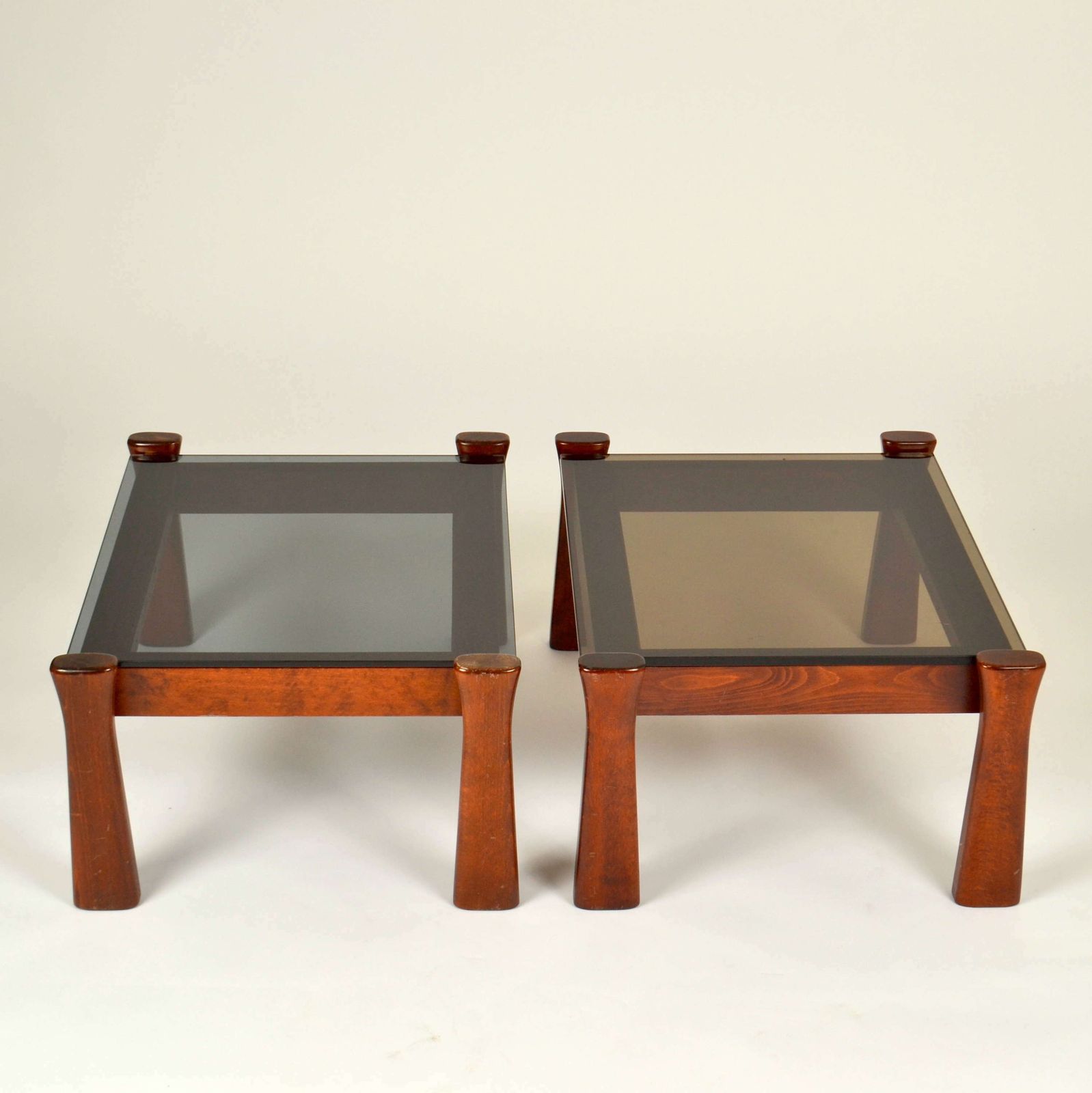 Oak Side Tables With Tinted Glass Top 1970 Italy photo for sale