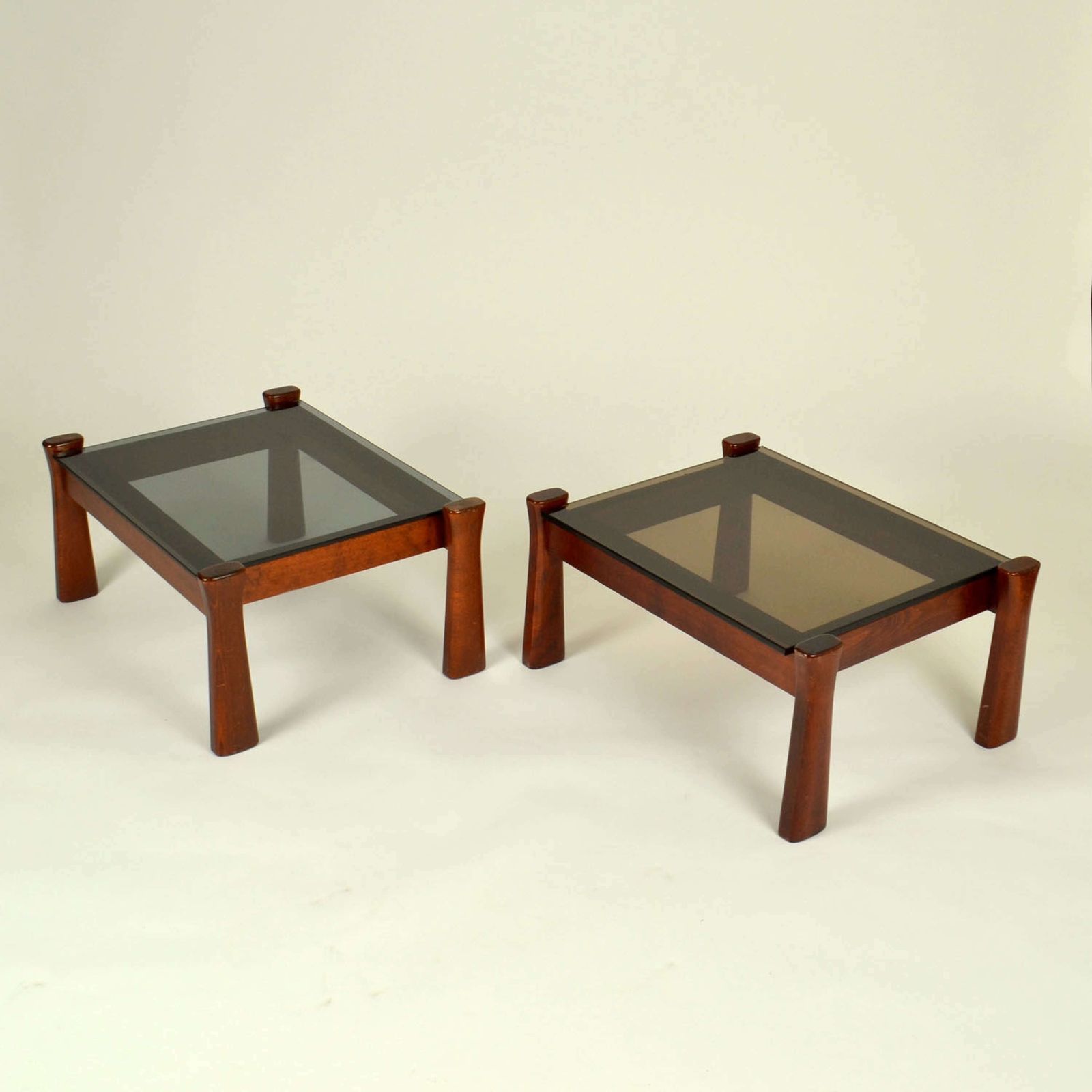Oak Side Tables With Tinted Glass Top 1970 Italy photo Furniture