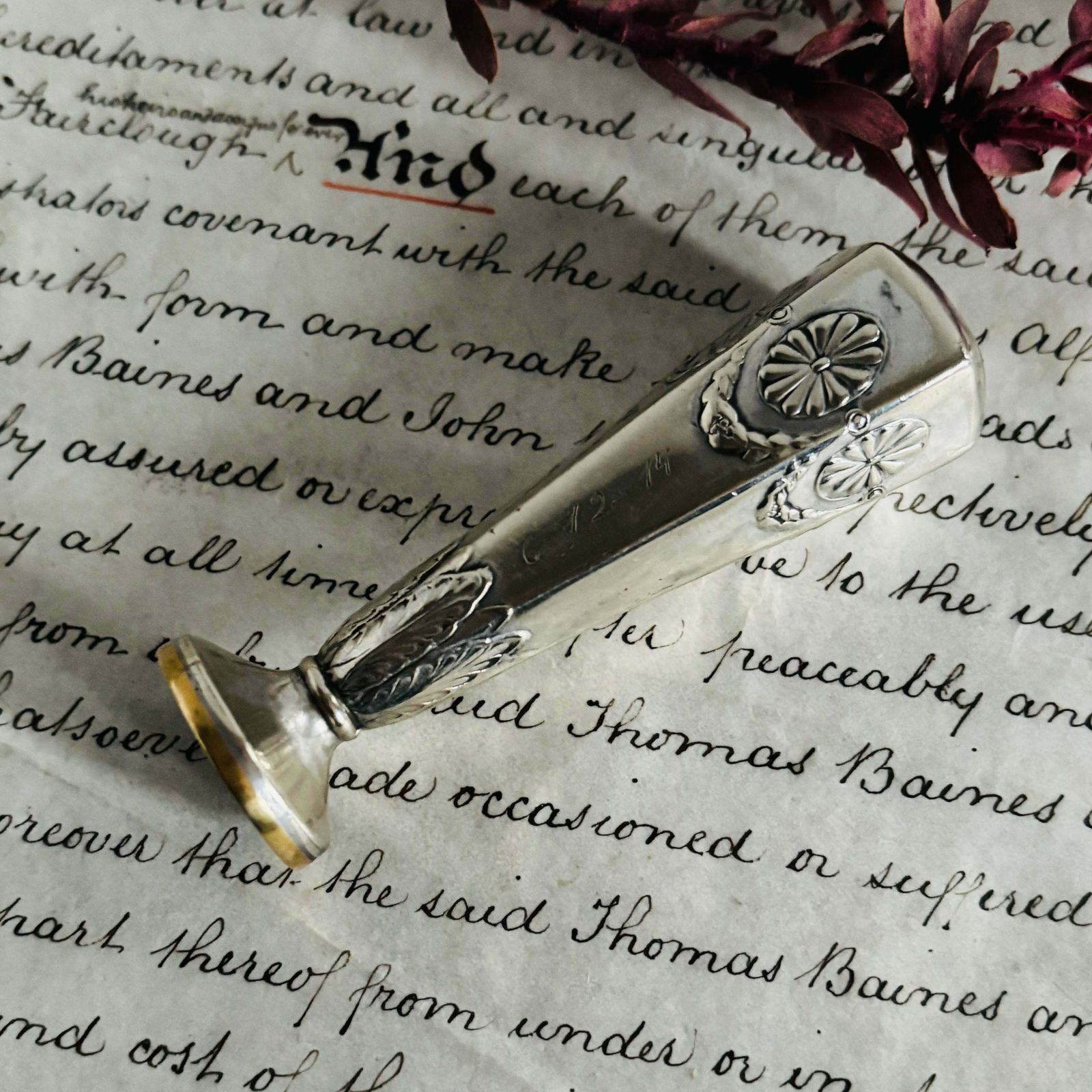 photo furniture Antique Silver Plate Wax Seal Stamp