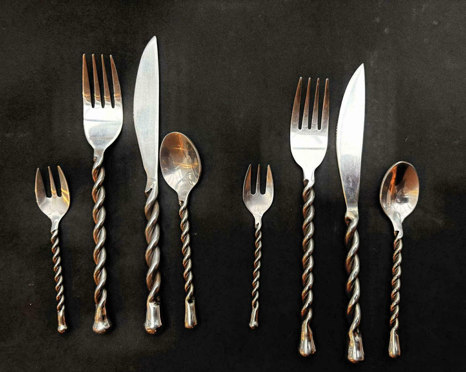 Set Of 8 Flatware Forged Cutlery French Spare Twisted Brutalist Decor Medieval Style Gift Postmodern Replacement Single Flatware photo vintage