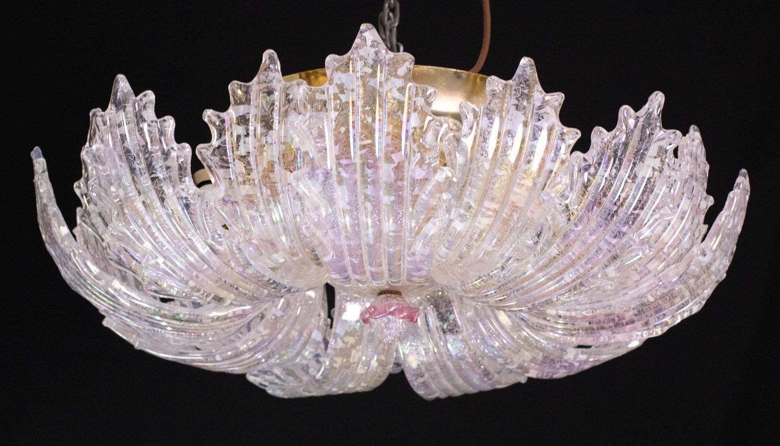 Extraordinary Italian Pink Iridescent And Murano Glass Ceiling Flower photo 3800.0