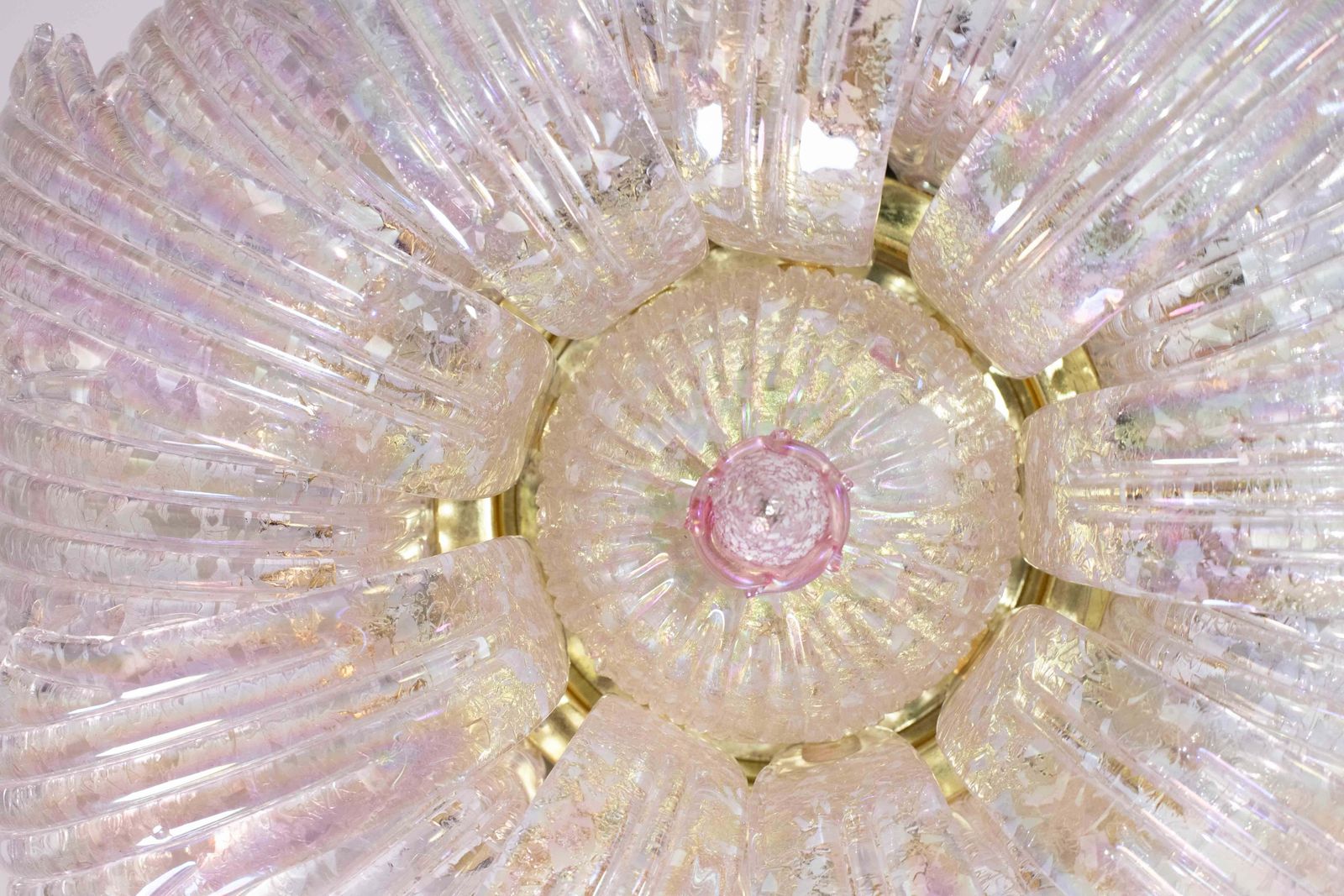 Lighting Extraordinary Italian Pink Iridescent And Murano Glass Ceiling Flower photo
