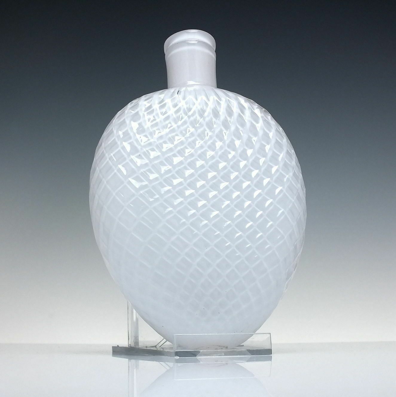 Rare 19th Century White Quilt Moulded Nailsea Glass Flask C1830