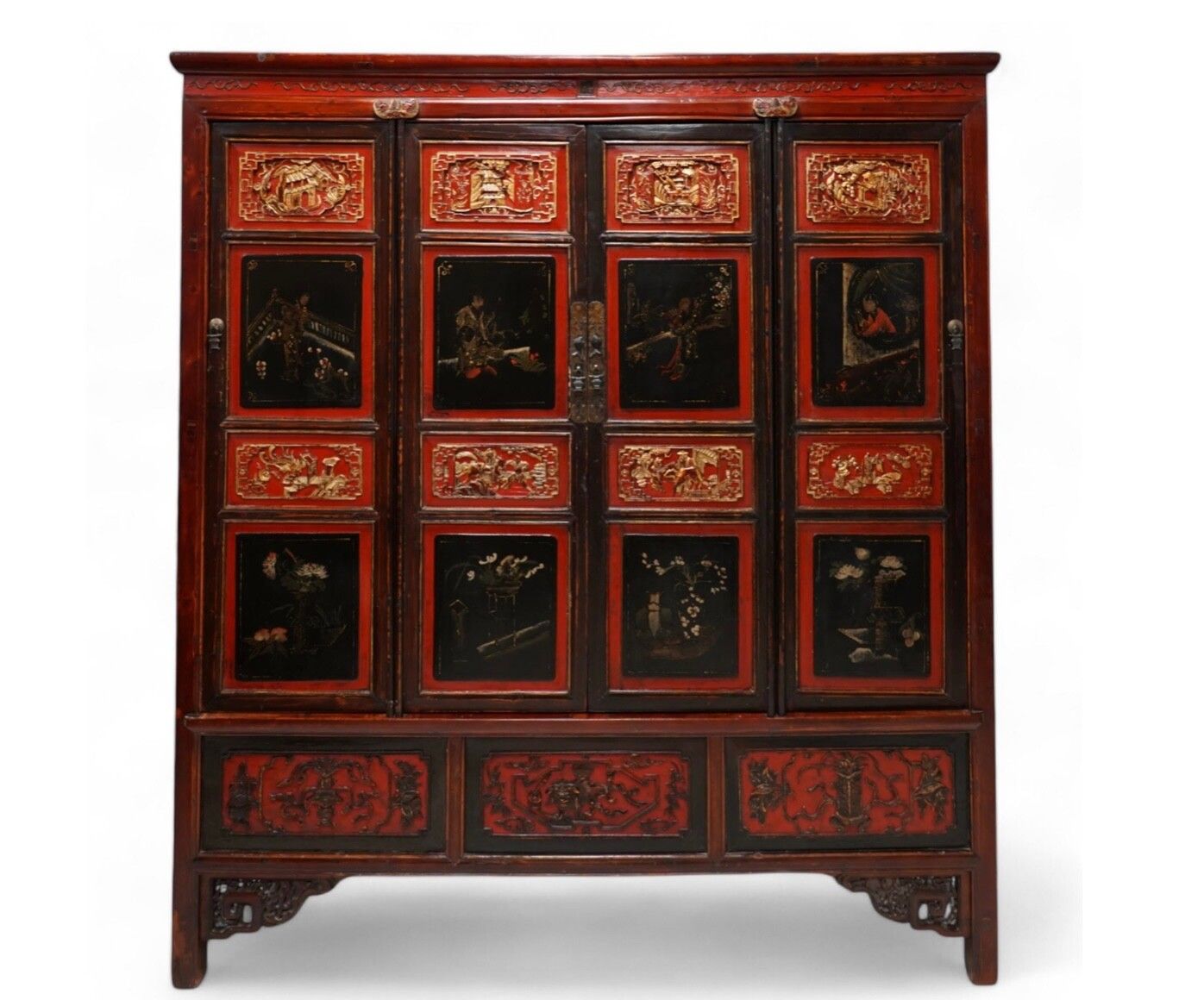 19th Century Elm Chinese Lacquered Marriage Cabinet photo furniture