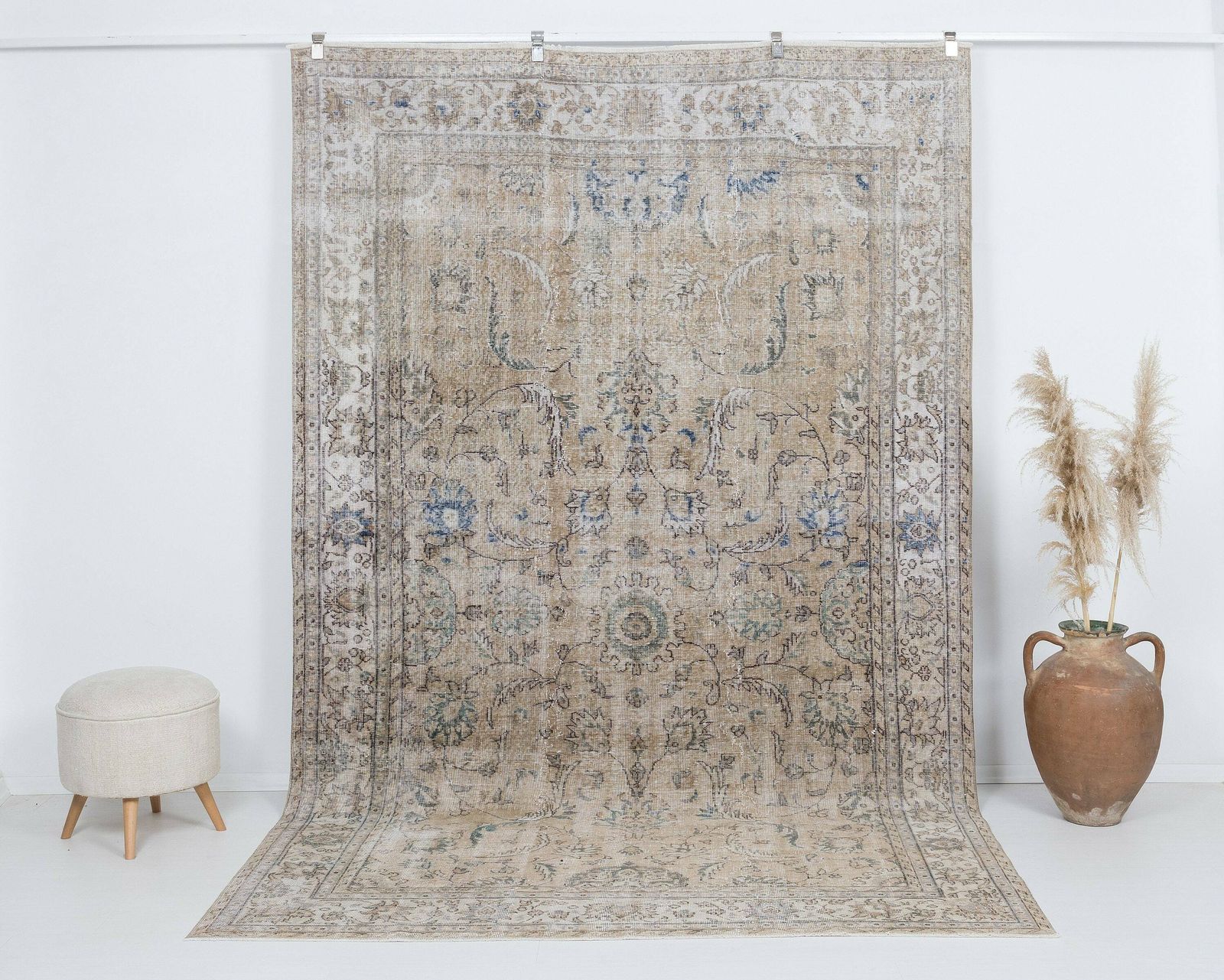 7x11 Vintage Rug, Unique Turkish Rug, Low Pile Rug, Oushak Rug, Anatolian Rug,Old Rug, Handmade Rug, Living Room Rug, Antique Rug, Muted Rug