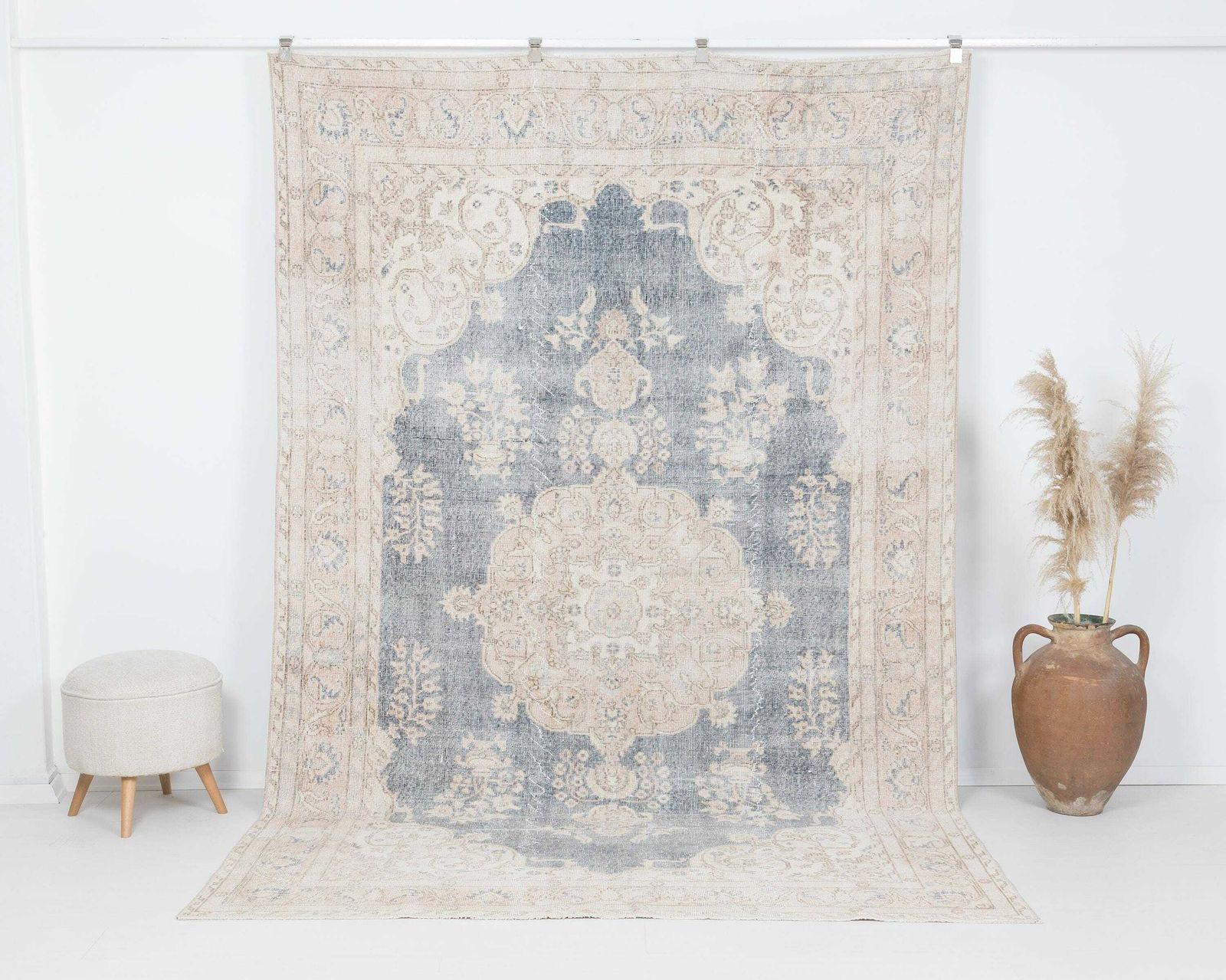 Blue Turkish Rug, 7x10 Vintage Rug, Low Pile Rug, İnterior Rug, Anatolian Rug, Area Rug, Living Room Rug, Antique Rug, Handmade Rug, A4341 photo furniture