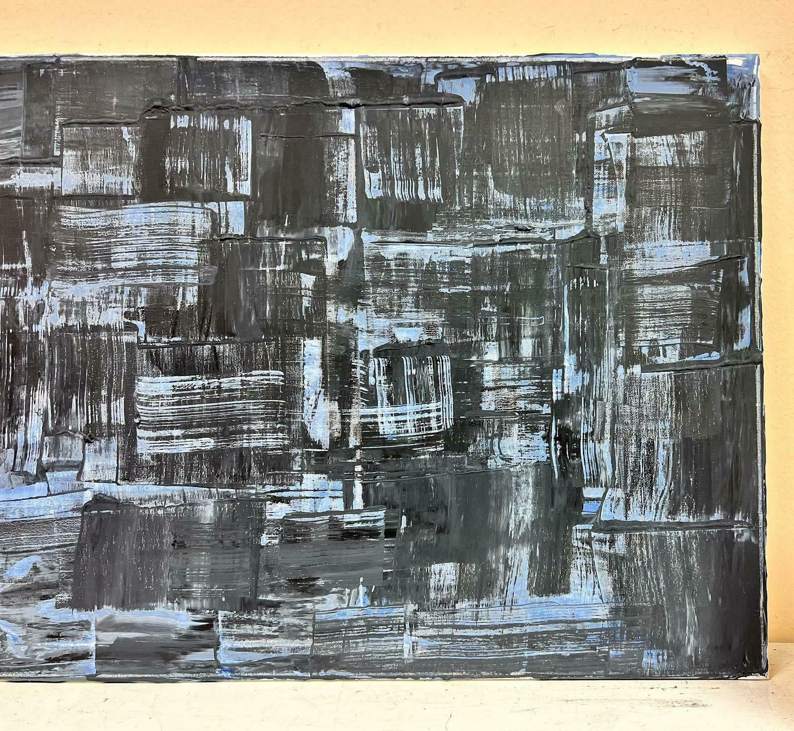 Robert Somertonblack Grey Blue British Expressionist Abstract Original Painting On Canvasc. 2023 photo furniture