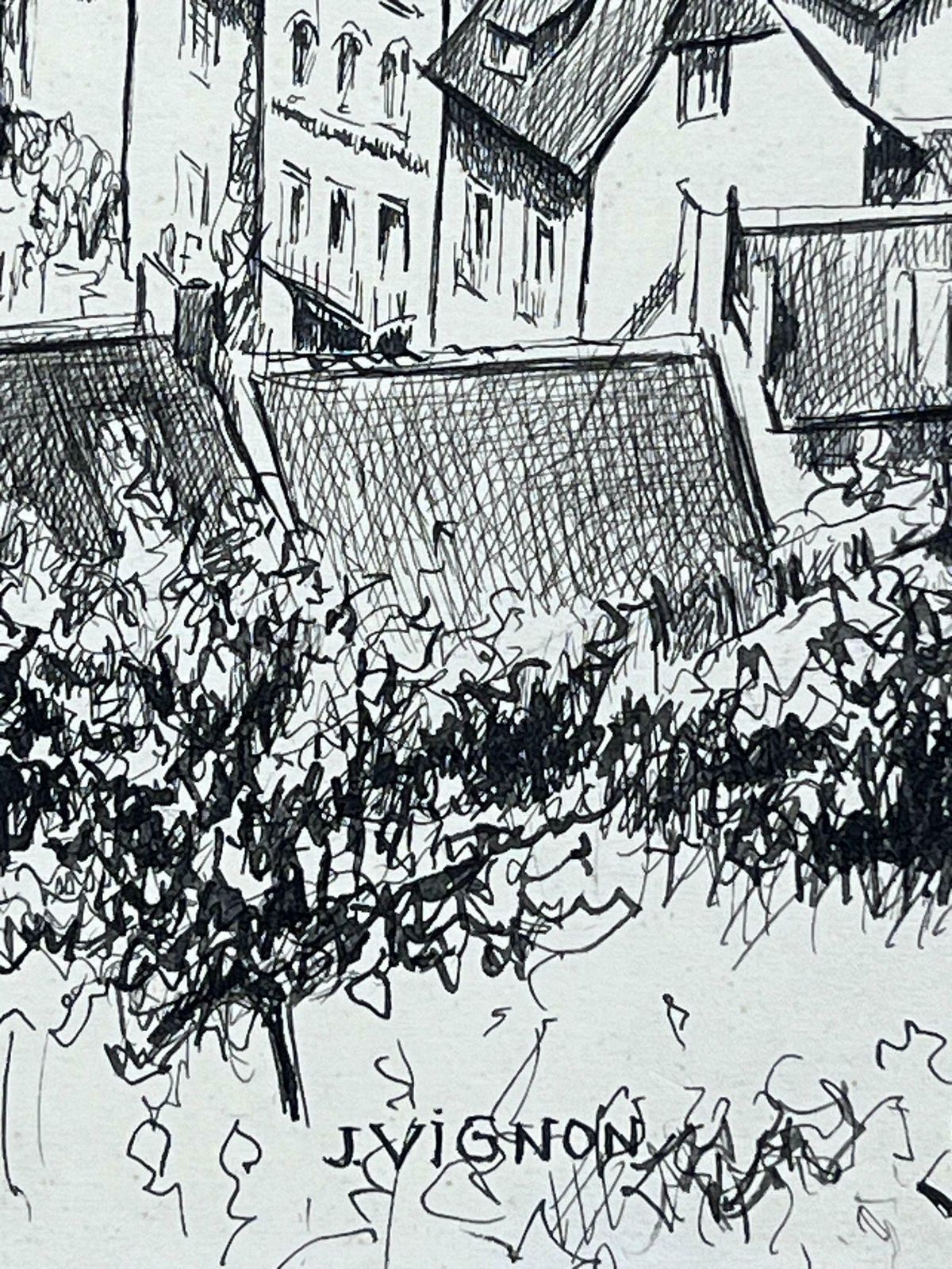 Josine Vignon1950s Post Impressionist Landscape Black & White Drawing, Estaing Aveyron France1950s photo vinterior