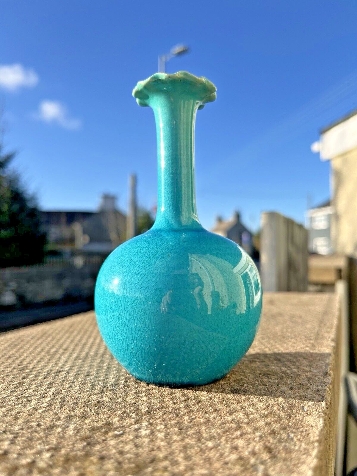 Antique Arts & Crafts Burmantofts Art Pottery Turquoise Blue Faience Bud Vase photo furniture