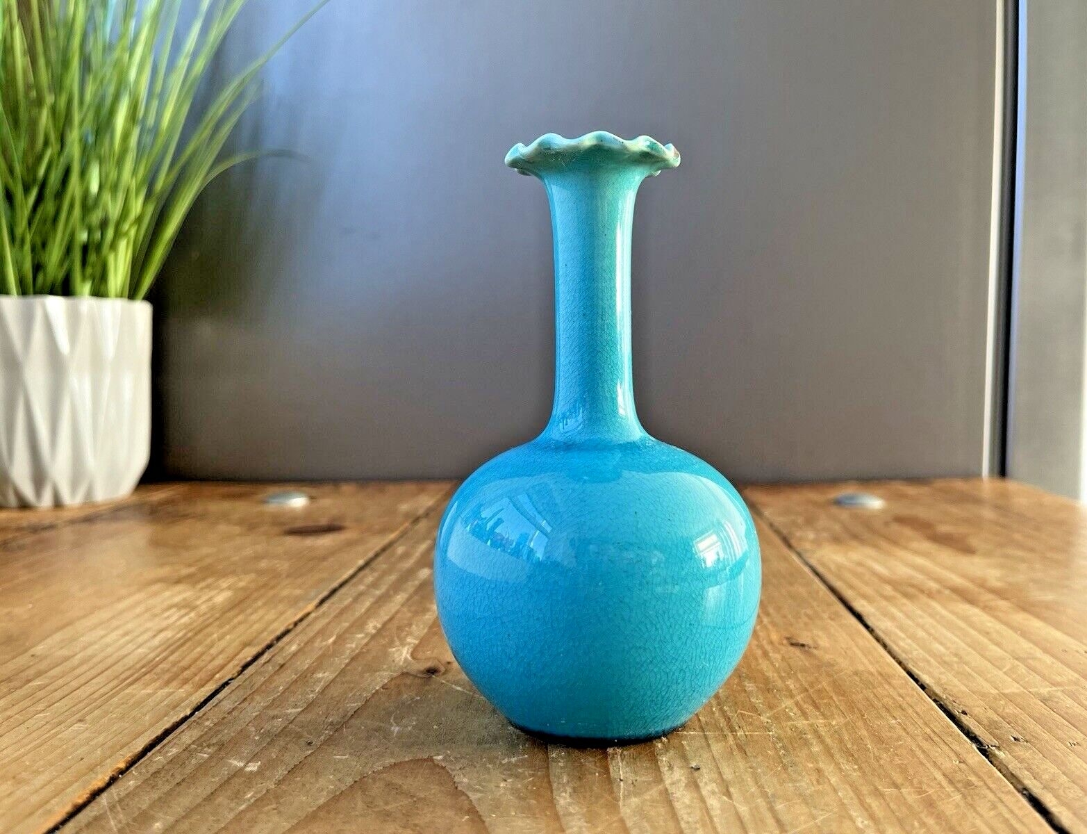 Antique Arts & Crafts Burmantofts Art Pottery Turquoise Blue Faience Bud Vase photo Home Decor